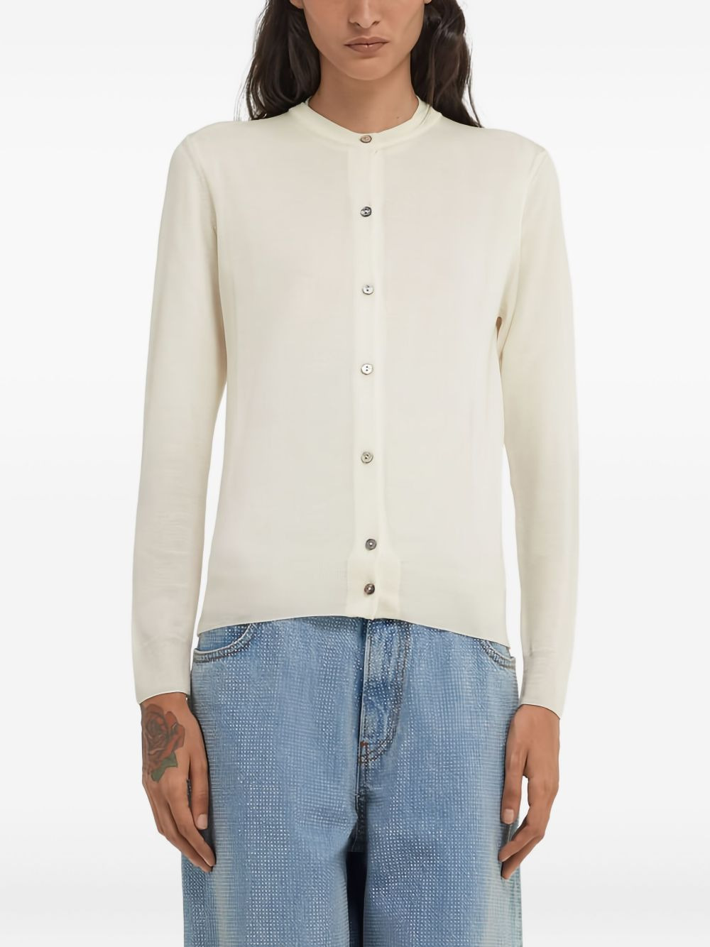 wool button-front cardigan - 3