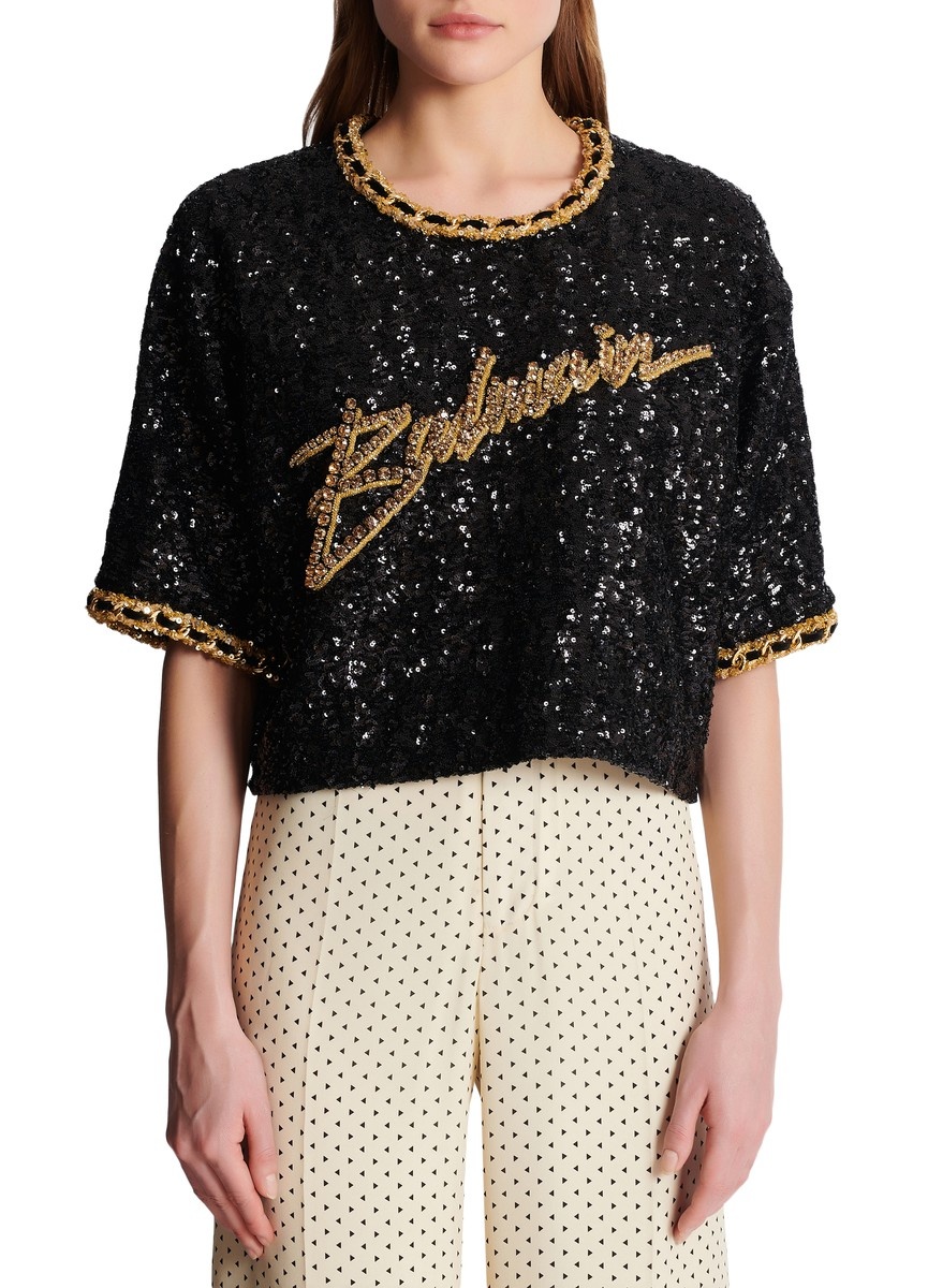 Short T-Shirt embroidered with sequins - 2