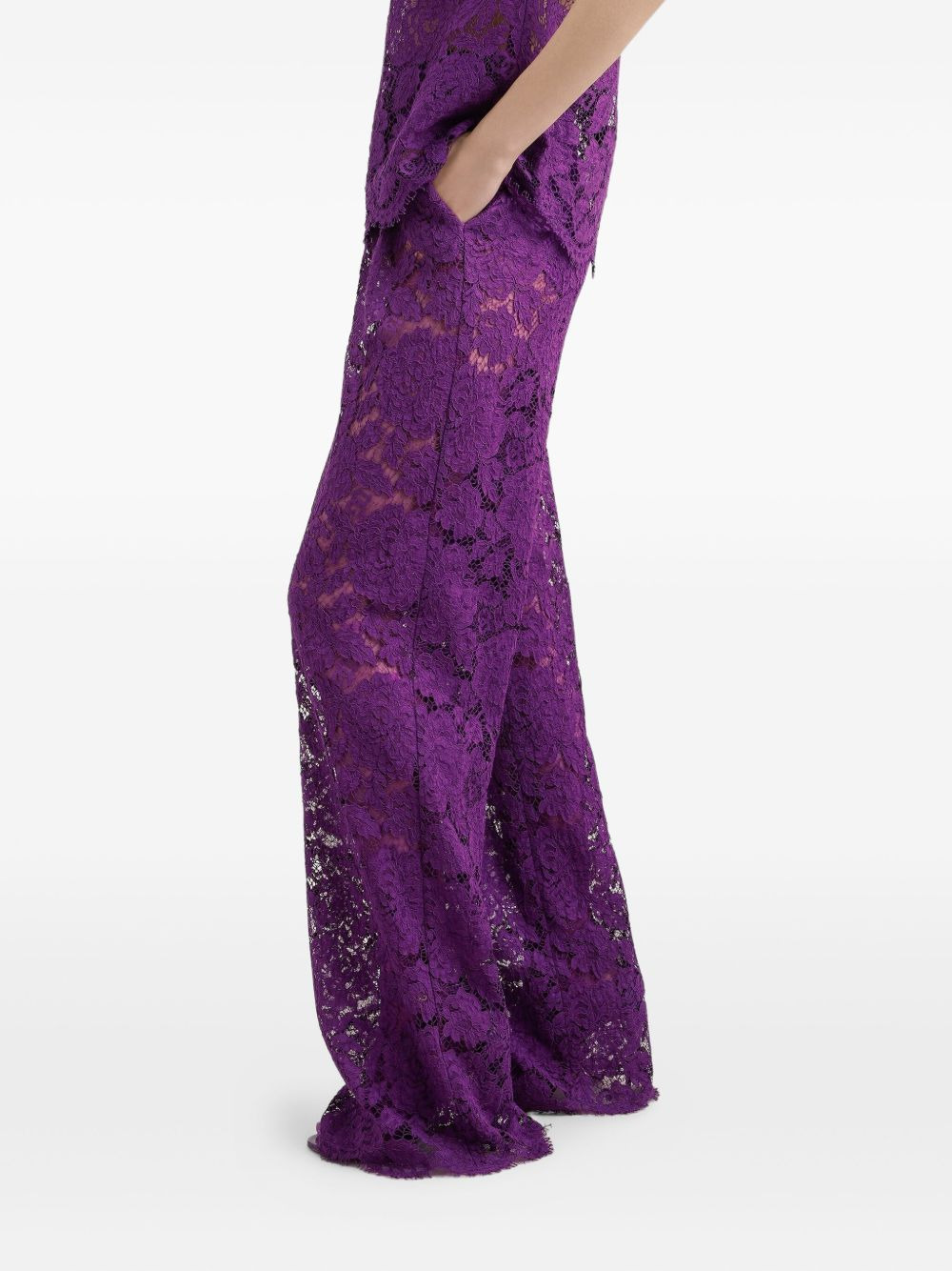 lace-detailing trousers - 4