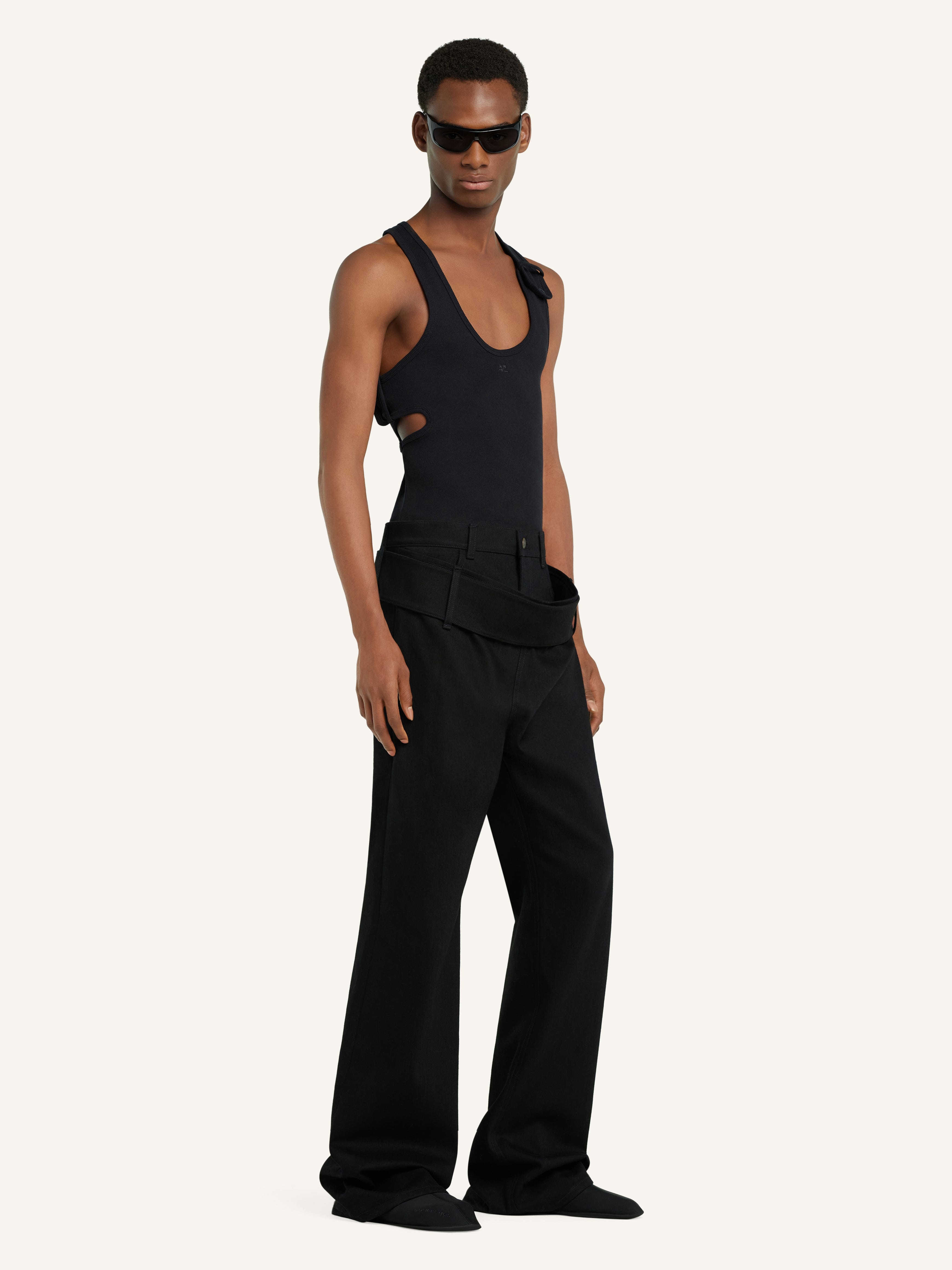 DOUBLE BELT DENIM PANTS - 3