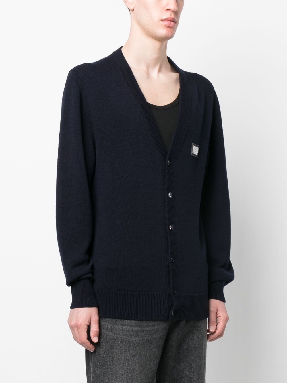 logo-plaque virgin wool-blend cardigan - 3