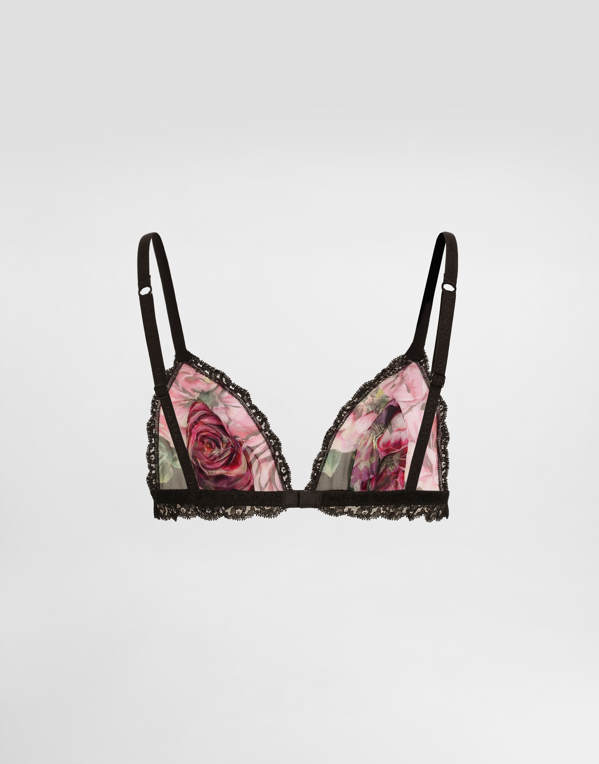Rose-print satin and tulle triangle bra - 2