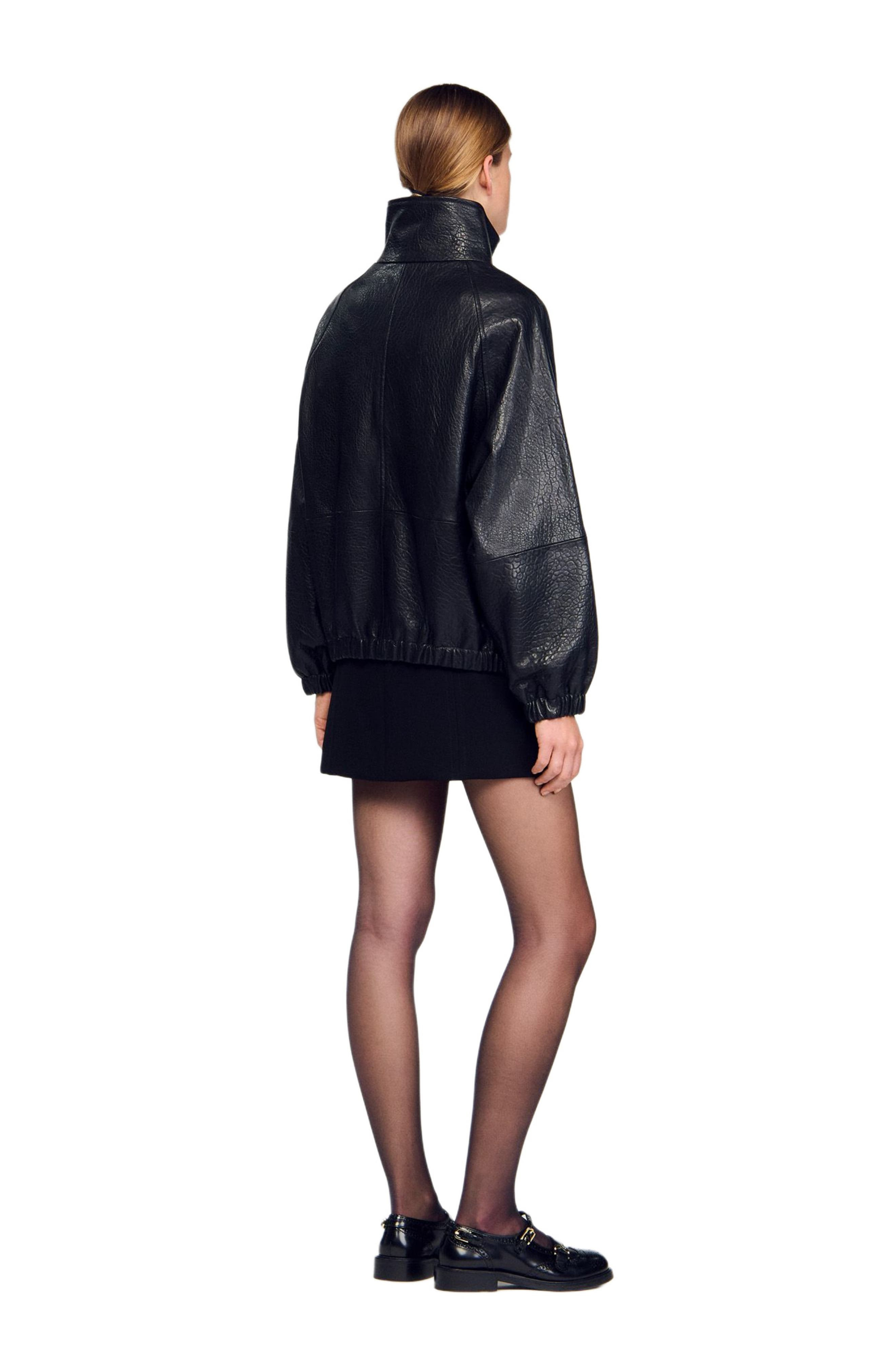SANDRO Oversized leather jacket in Black at Nordstrom - 3