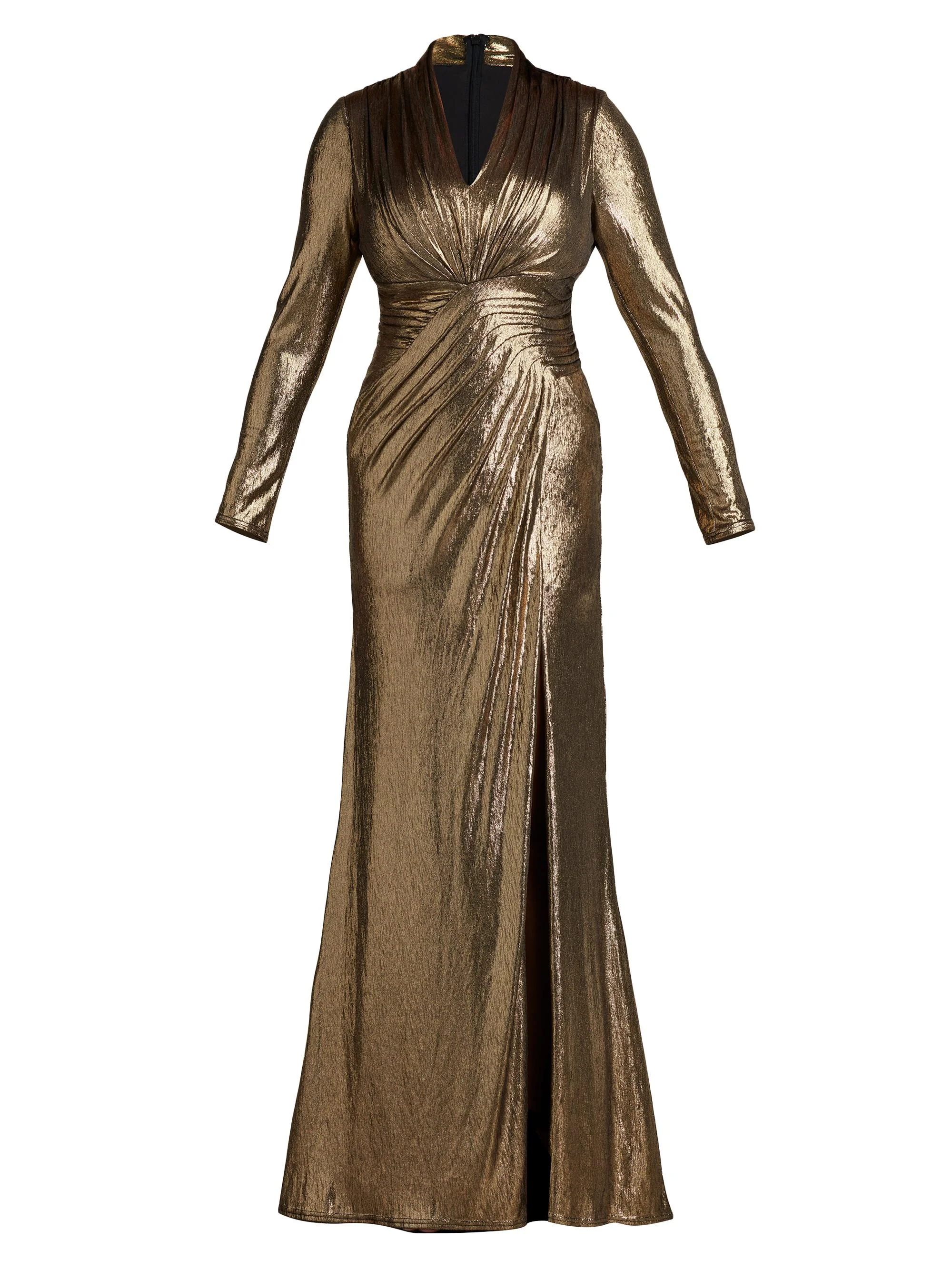 Women's Plus Metallic Jersey V-Neck Gown - Bronze - 1
