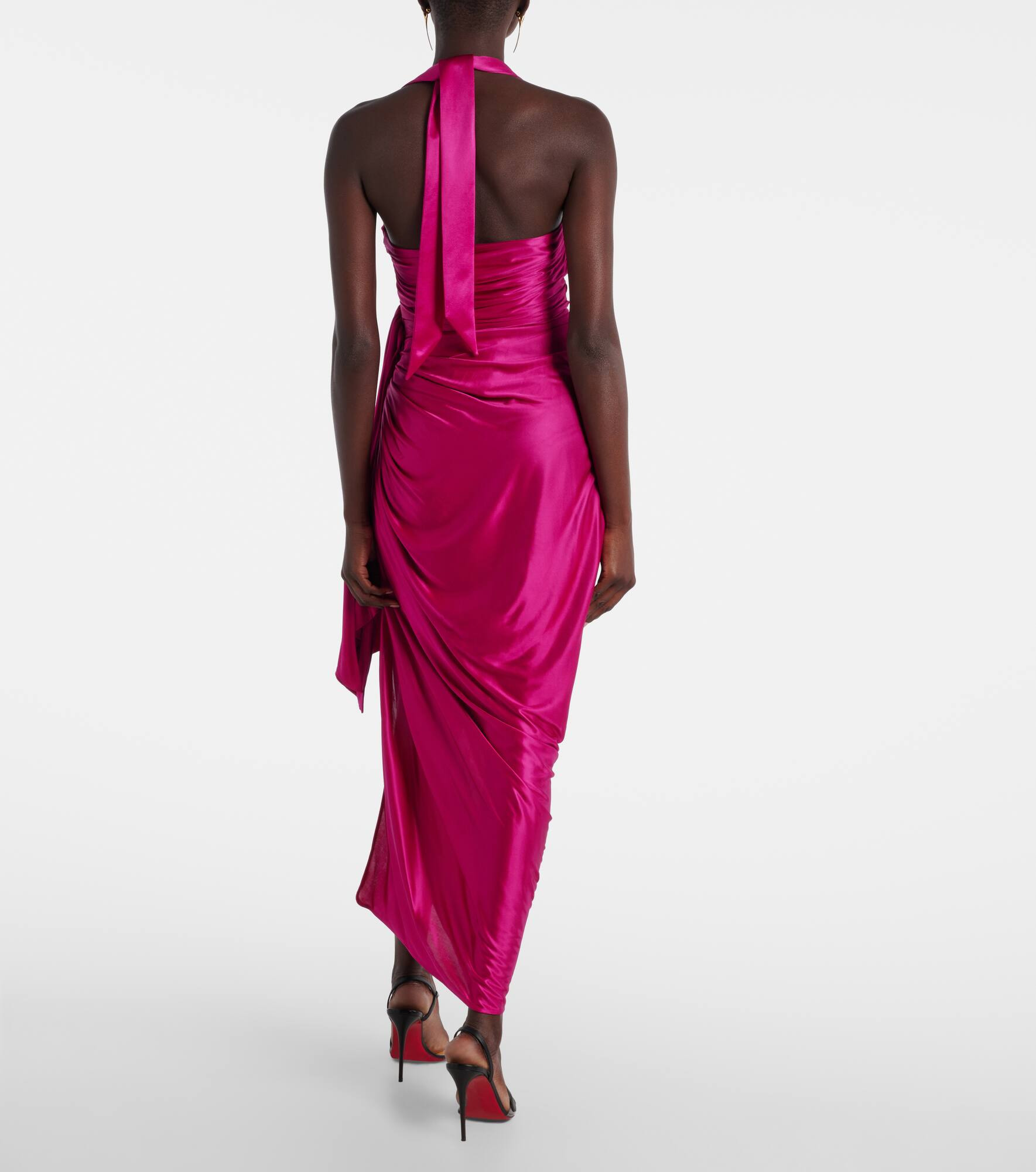 Draped halterneck satin midi dress - 3