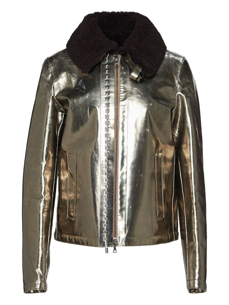 metallic shearling-collar jacket 1