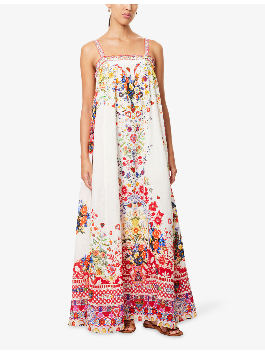 Floral-Print Wide Strap Linen Maxi Dress - 3