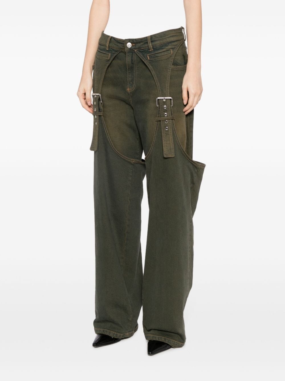 logo-embroidered layered-effect jeans - 3