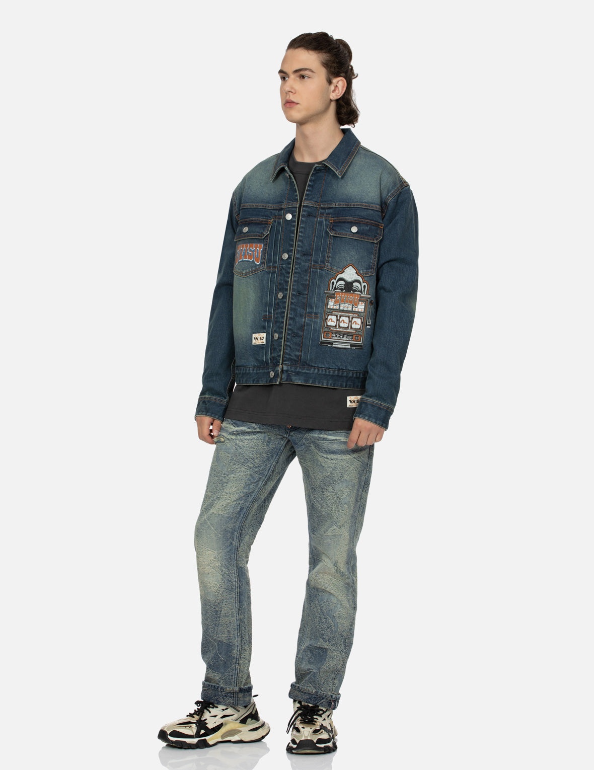 LOGO AND GODHEAD LUCKY SLOT MACHINE EMBROIDERIESRELAX FIT DENIM JACKET - 3
