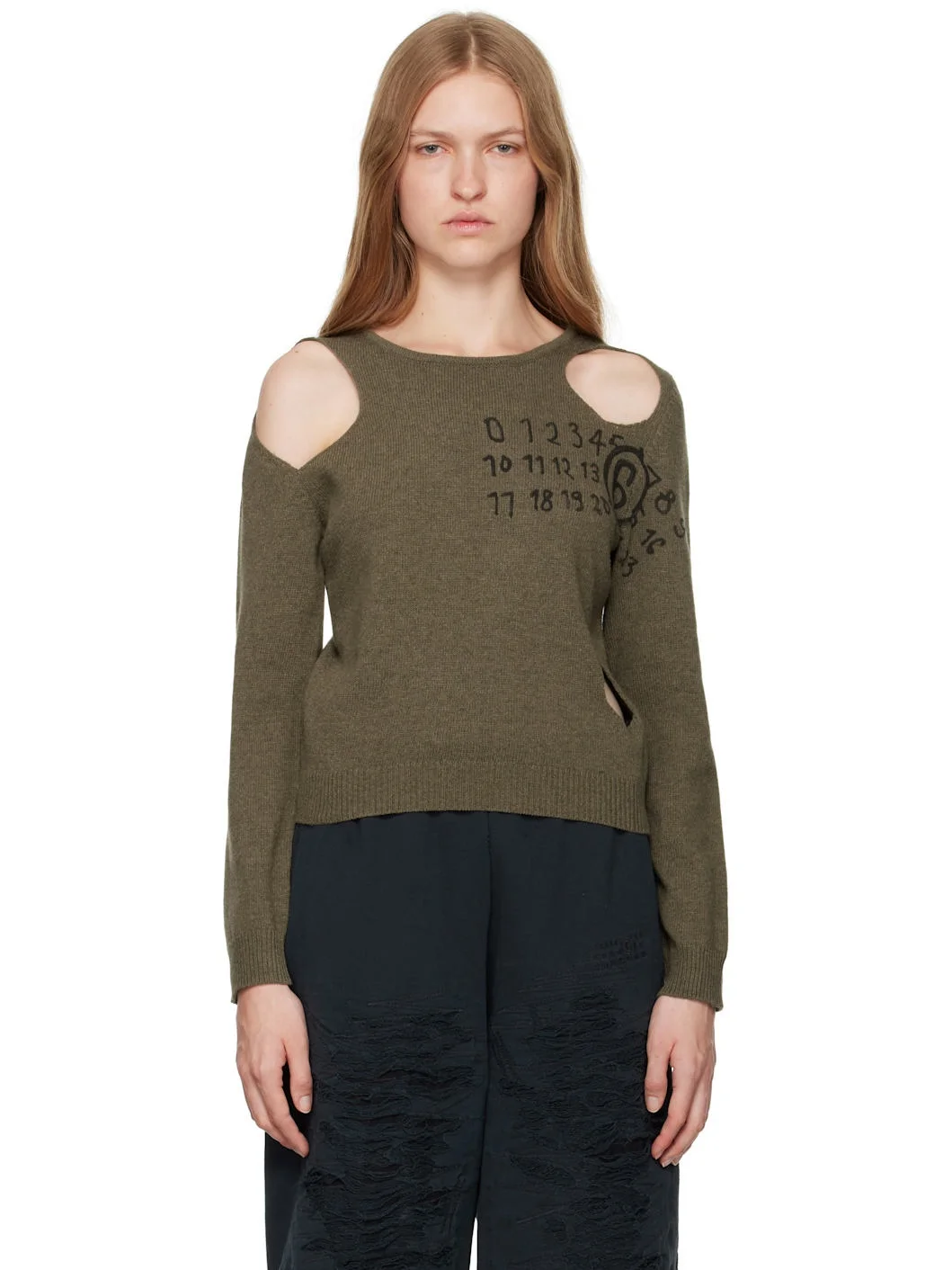 Khaki Cut Outs Sweater - 1