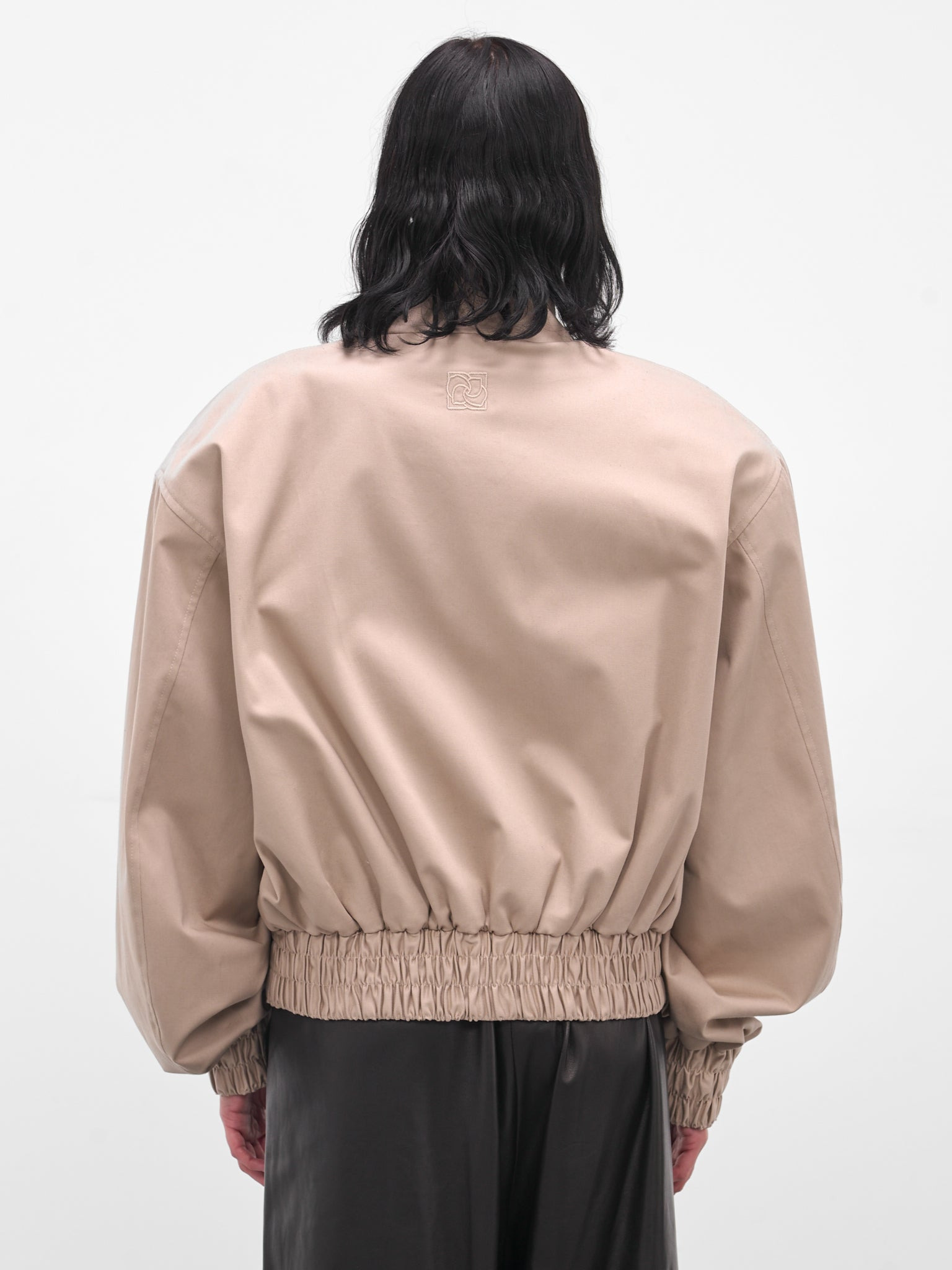 Beige Oversized Highneck Crop Bomber - 3