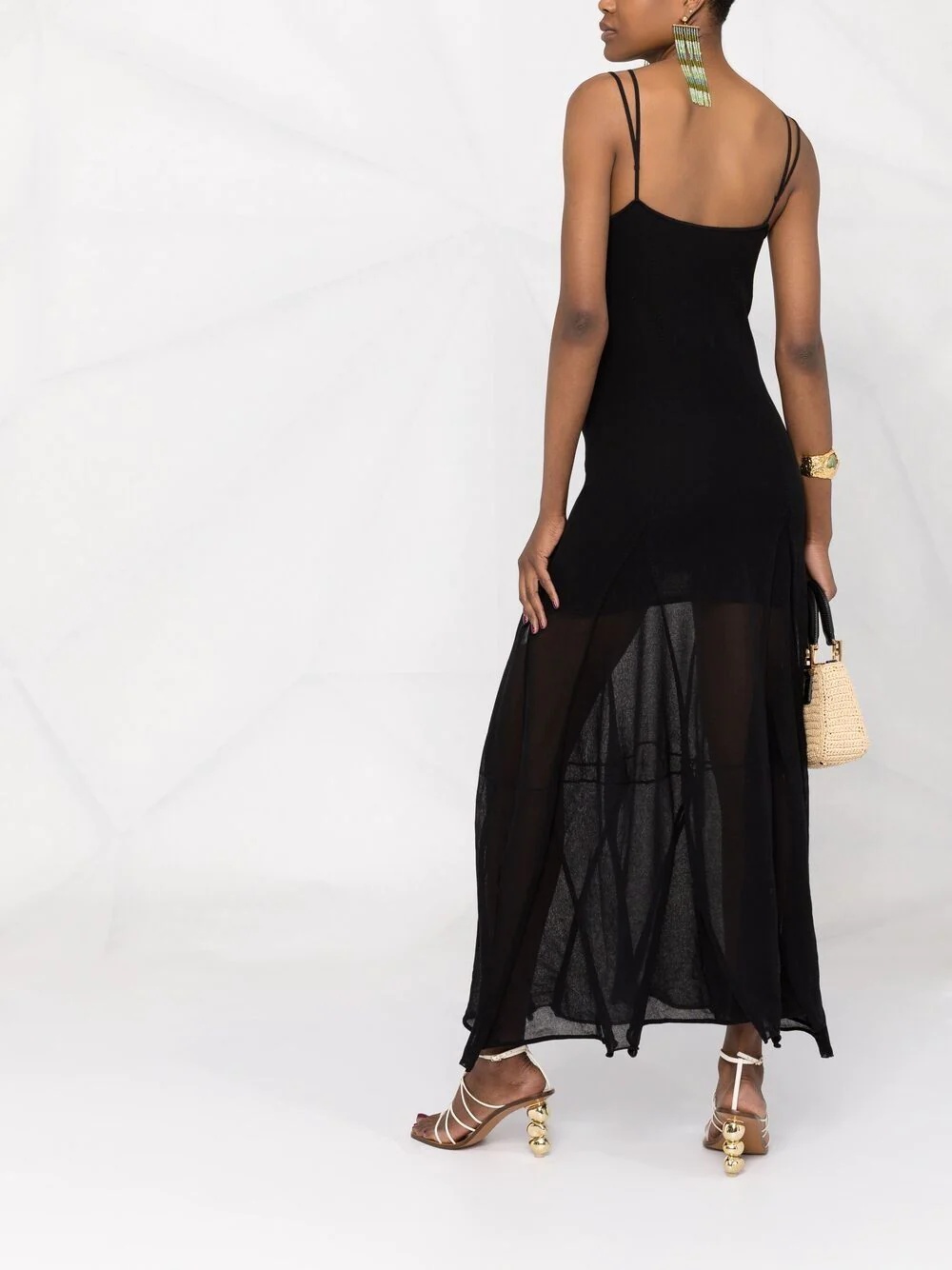 strappy semi-sheer evening dress - 6