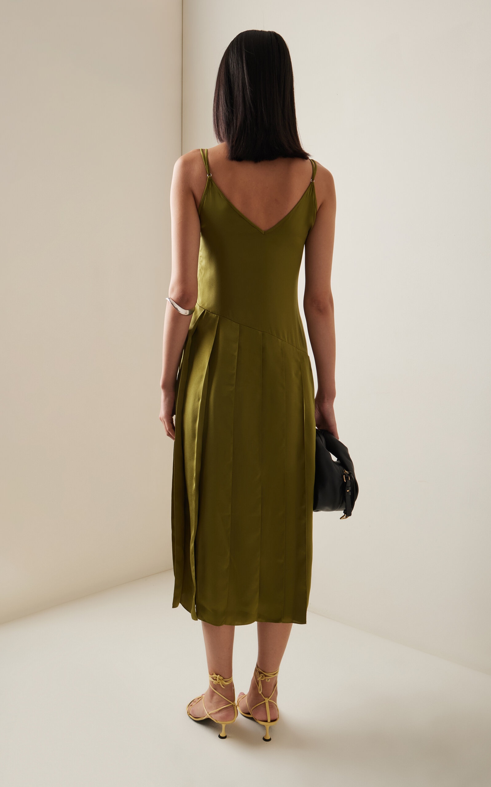 Spliced Ribbon Crepe Midi Dress green - 4