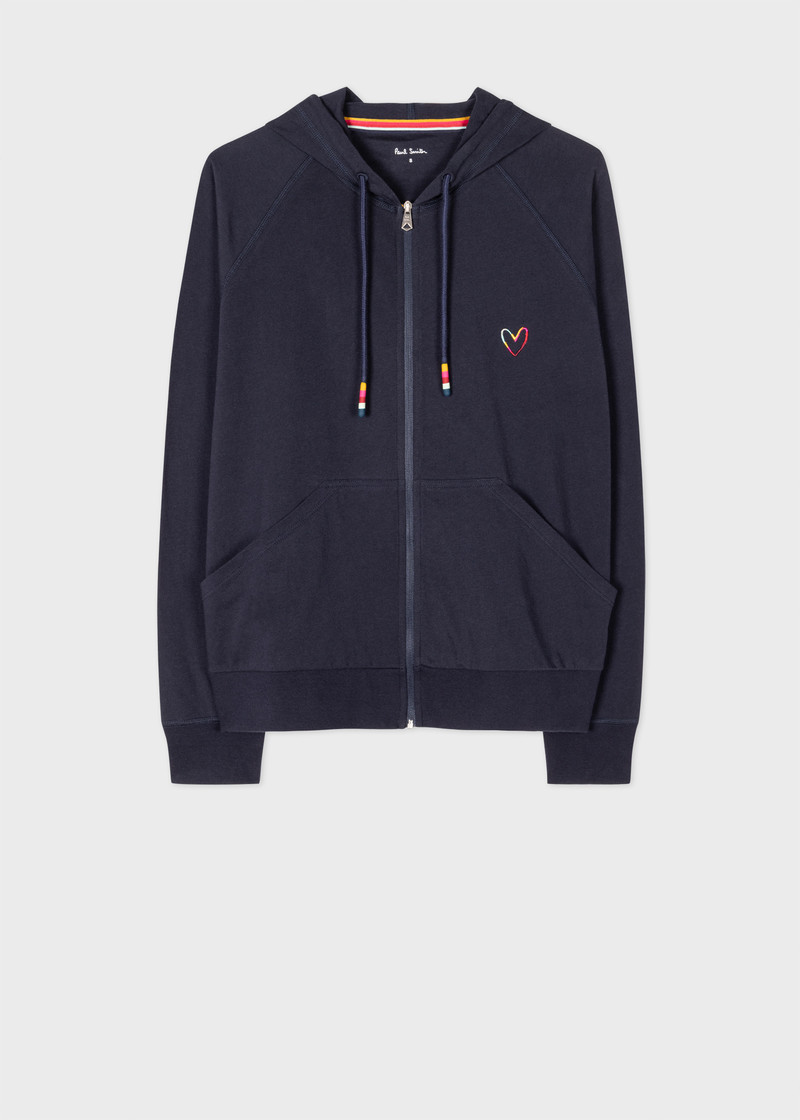 Women's Navy Cotton 'Swirl Heart' Zip Up Lounge Hoodie - 1