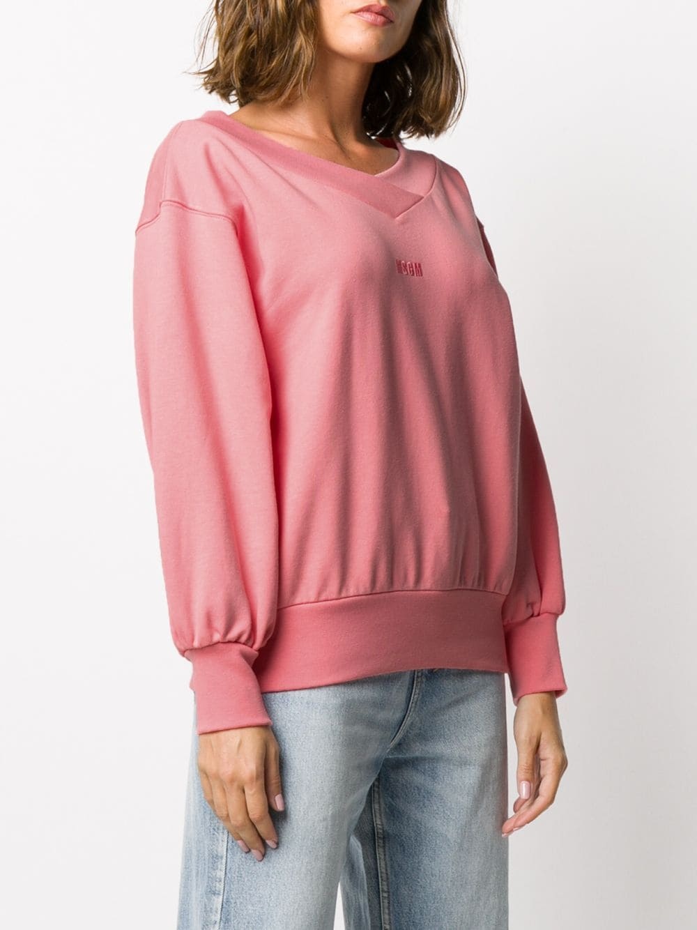 embroidered logo V-neck sweatshirt - 3