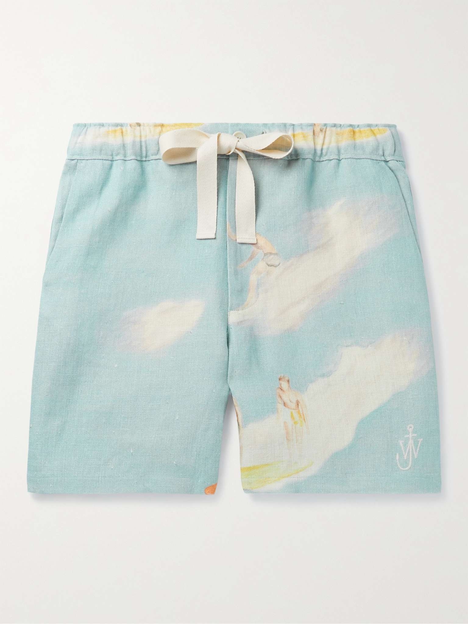 Logo-Embroidered Printed Linen Drawstring Shorts - 1