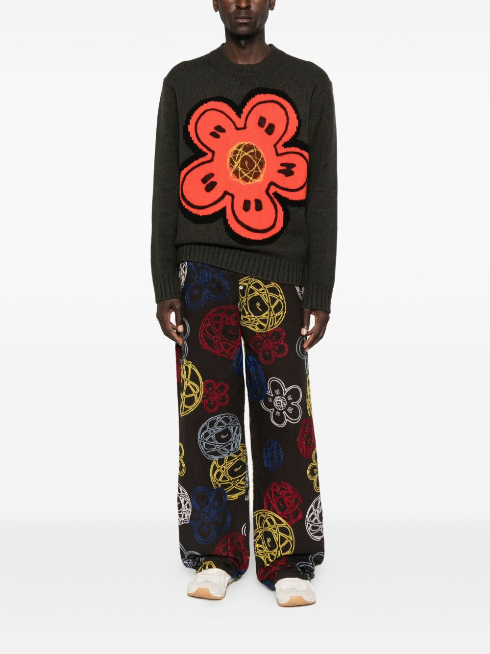flower-embellishment crew-neck sweater - 2