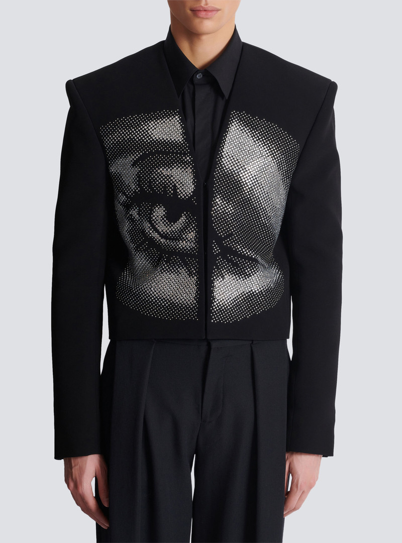 Cropped crepe jacket with crystals in an Eye motif 5