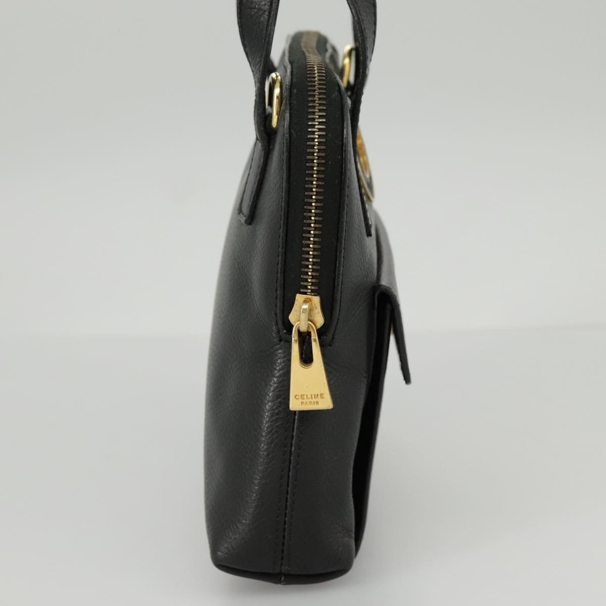 CELINE Hand Bag Leather Black Gold - 5