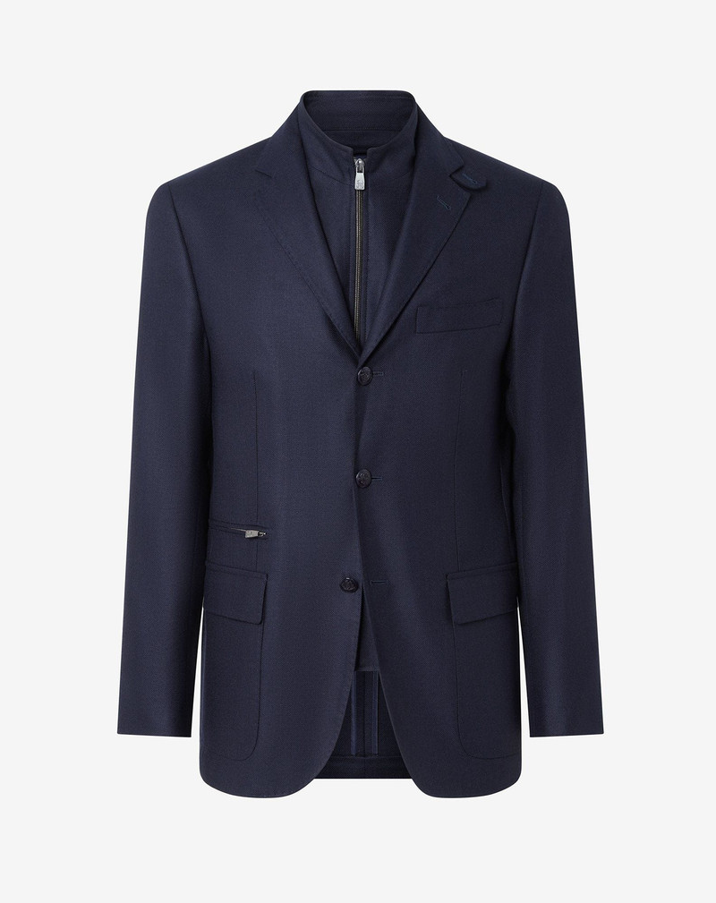 로얄 블루 실크와 모직 재킷 vest 1
