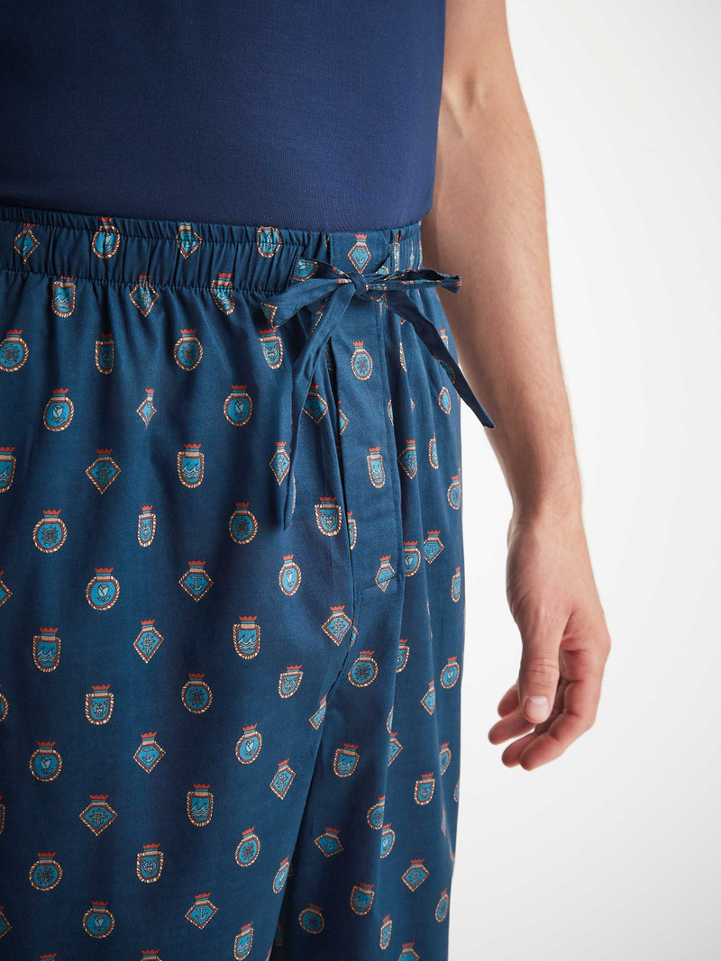 Men's Lounge Pants Cotton Batiste Navy Badge Print 5