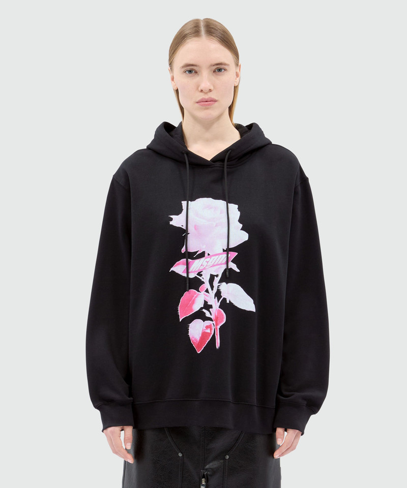 MSGM Black cotton hoodie with MSGM graphics outlook