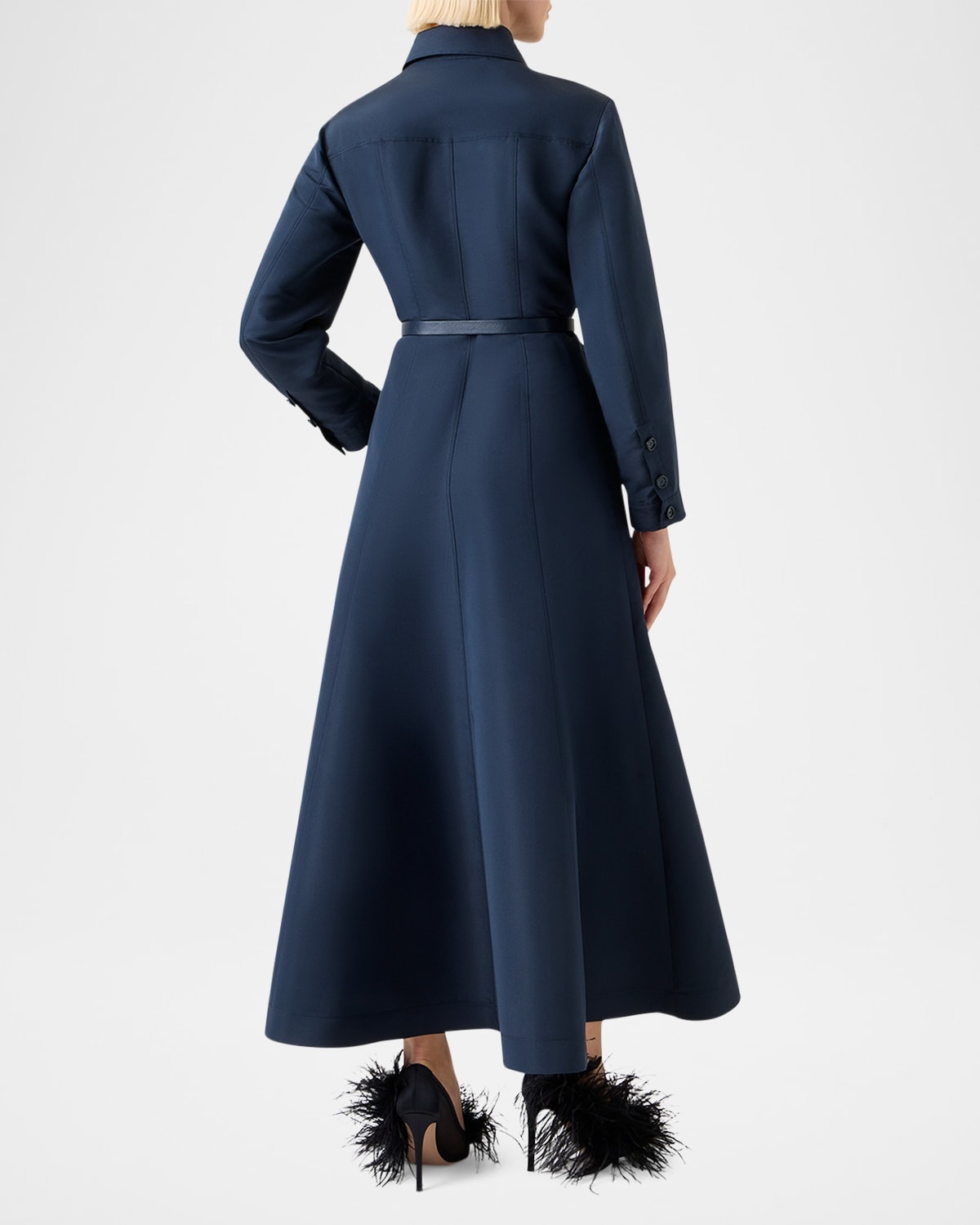 Ottoman Silk Belted A-Line Midi Shirtdress - 3