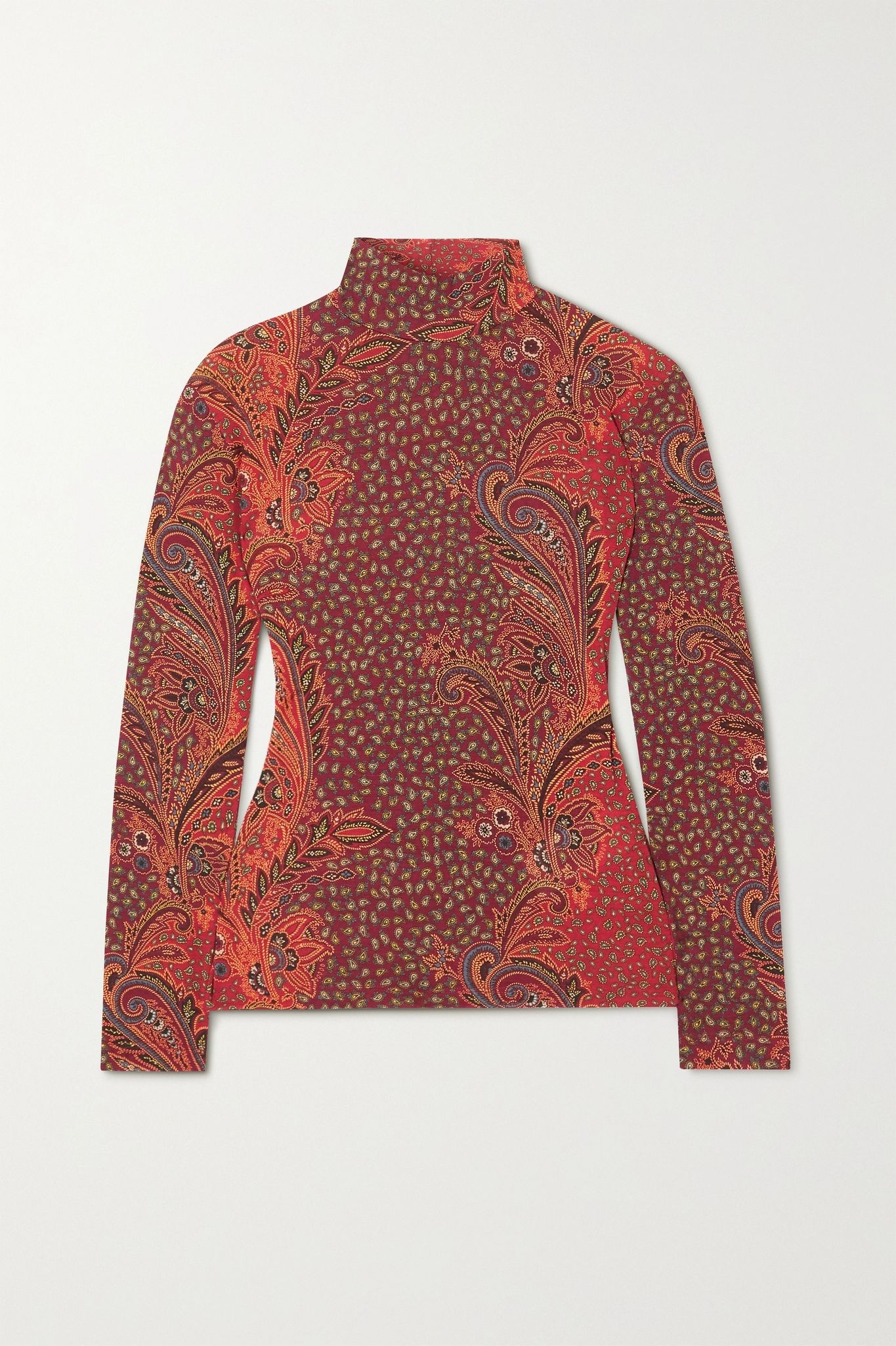 Paisley-print stretch wool-blend turtleneck top  - 1