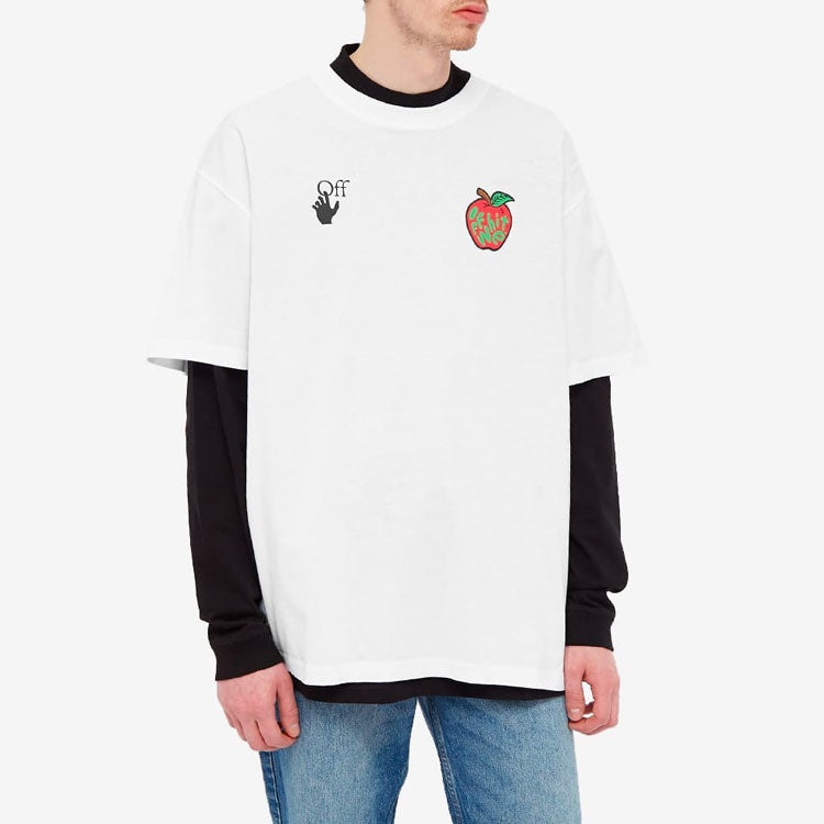 Off-White Apple Printing Short Sleeves Relaxed Fit Mens White OMAA038S21JER0150125 - 3
