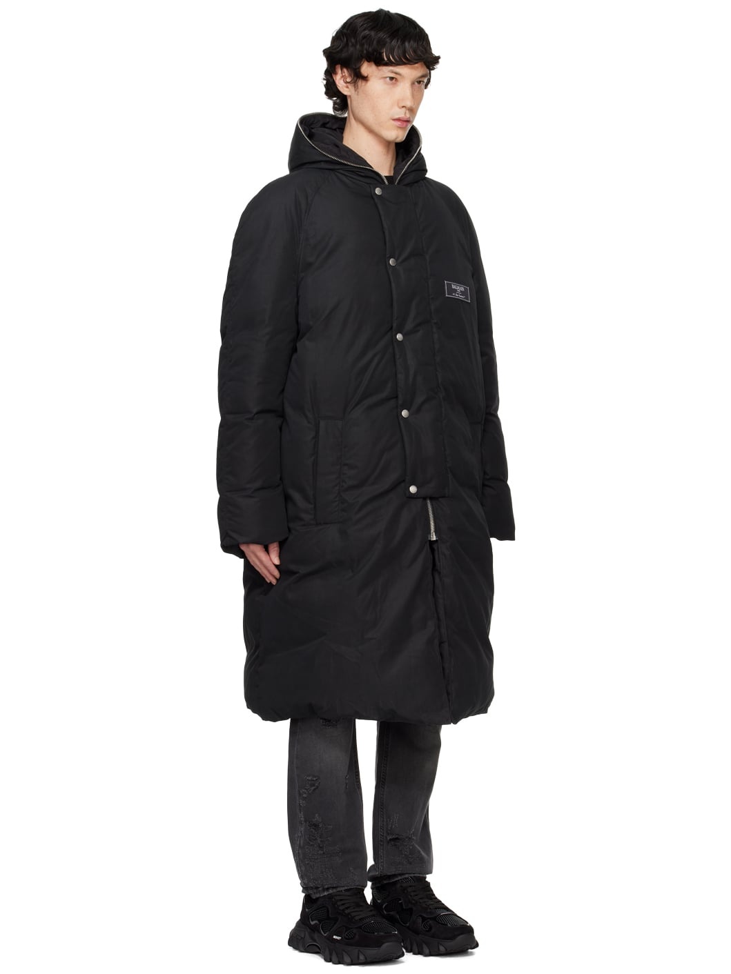 Black Long Nylon Puffer Coat - 2