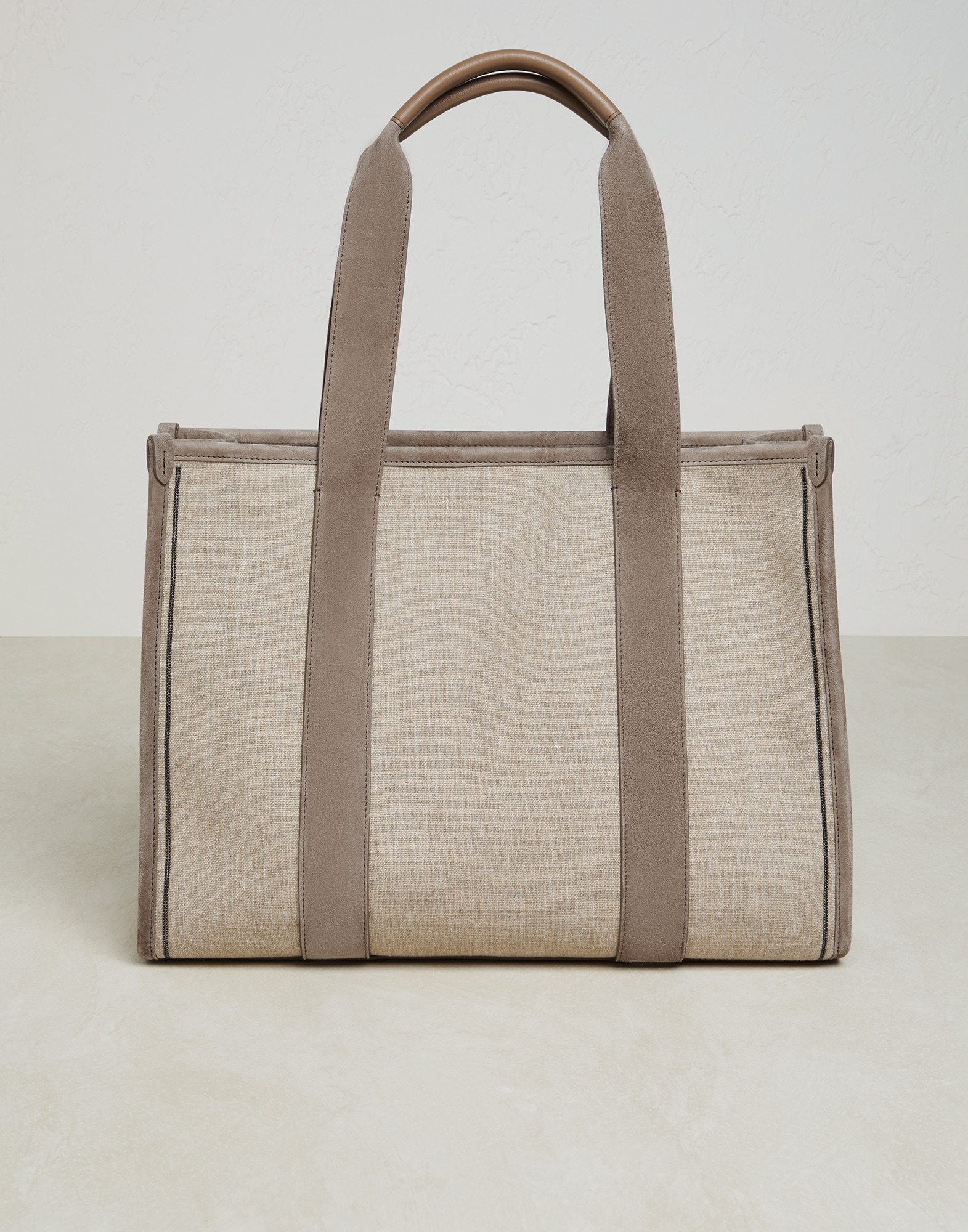 Canvas shopper bag with striped handles and monili - 1