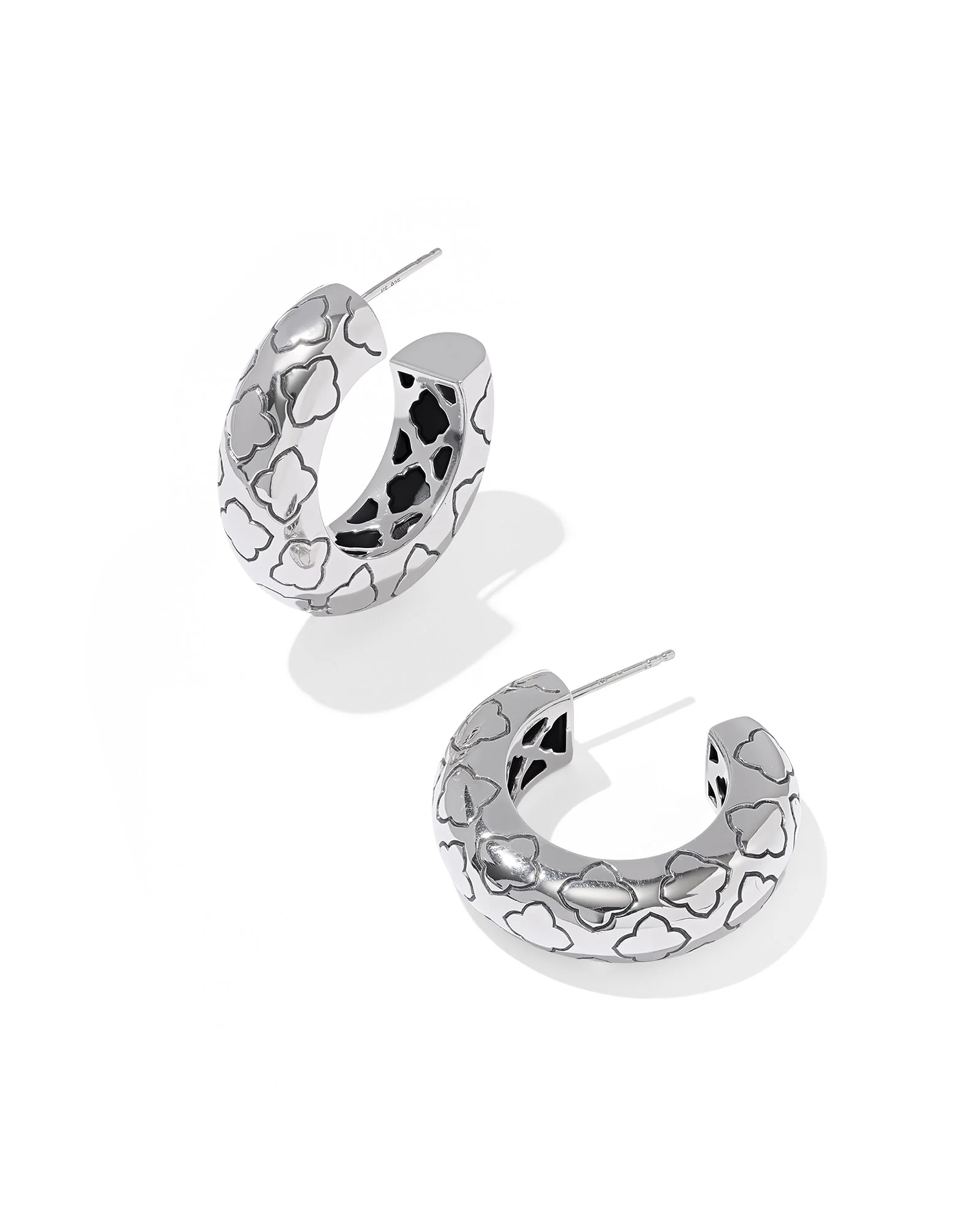 Bold Etched Oxidized Sterling Silver Hoop Earrings - 1