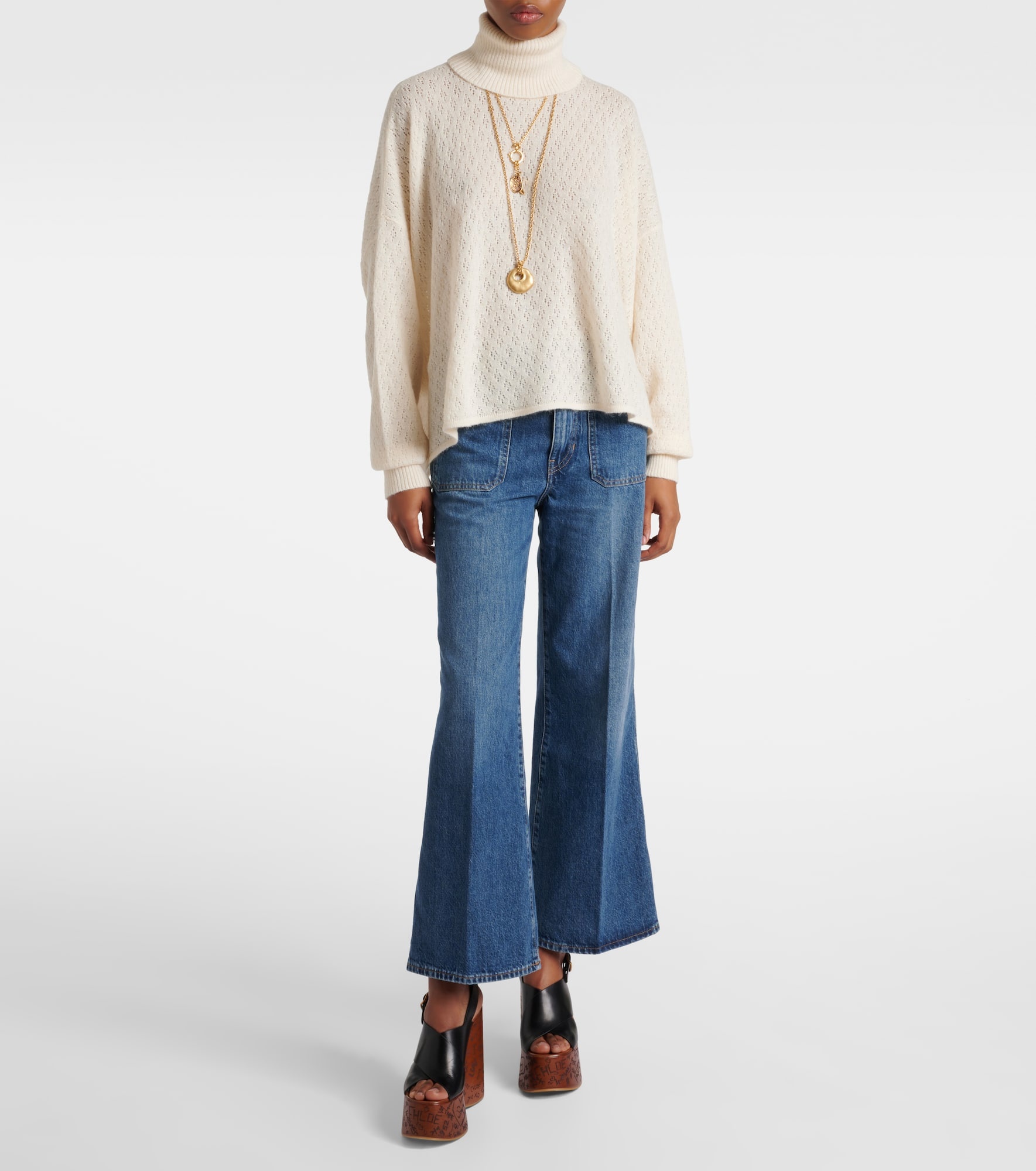Pointelle wool-blend and silk turtleneck sweater - 2