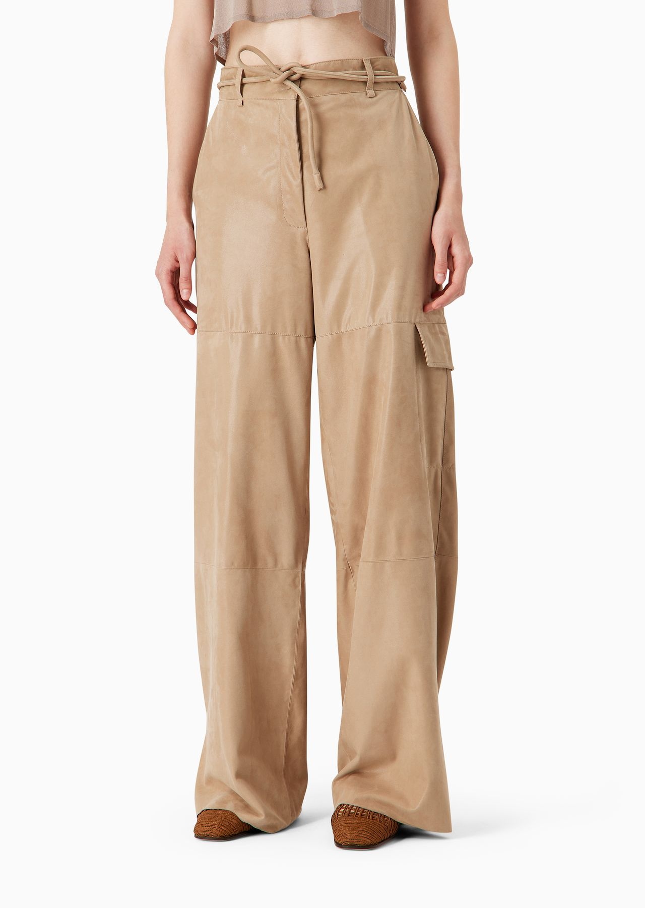 Wide-leg suede trousers with a shiny treatment - 2