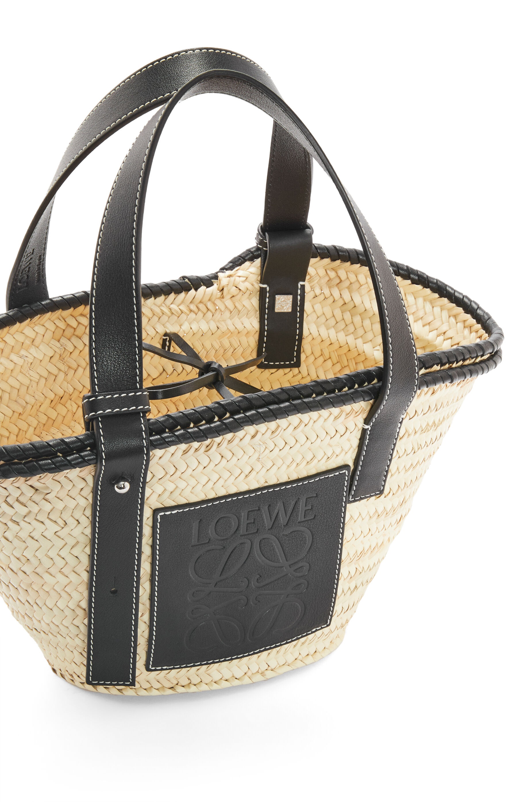 Small Inlay Basket bag in palm leaf and calfskin - 5