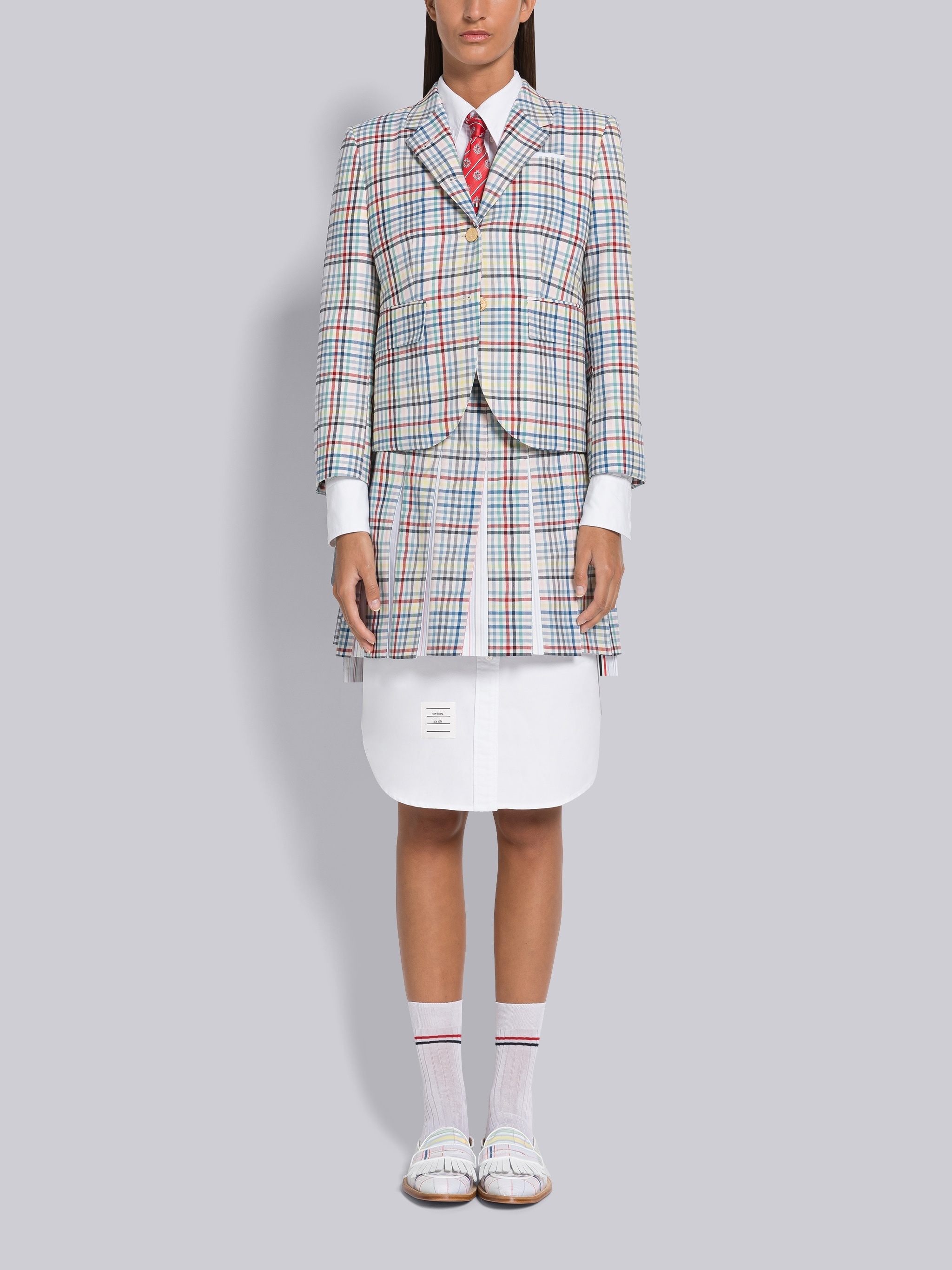Gingham Plain Weave Pleated Mini Skirt - 4