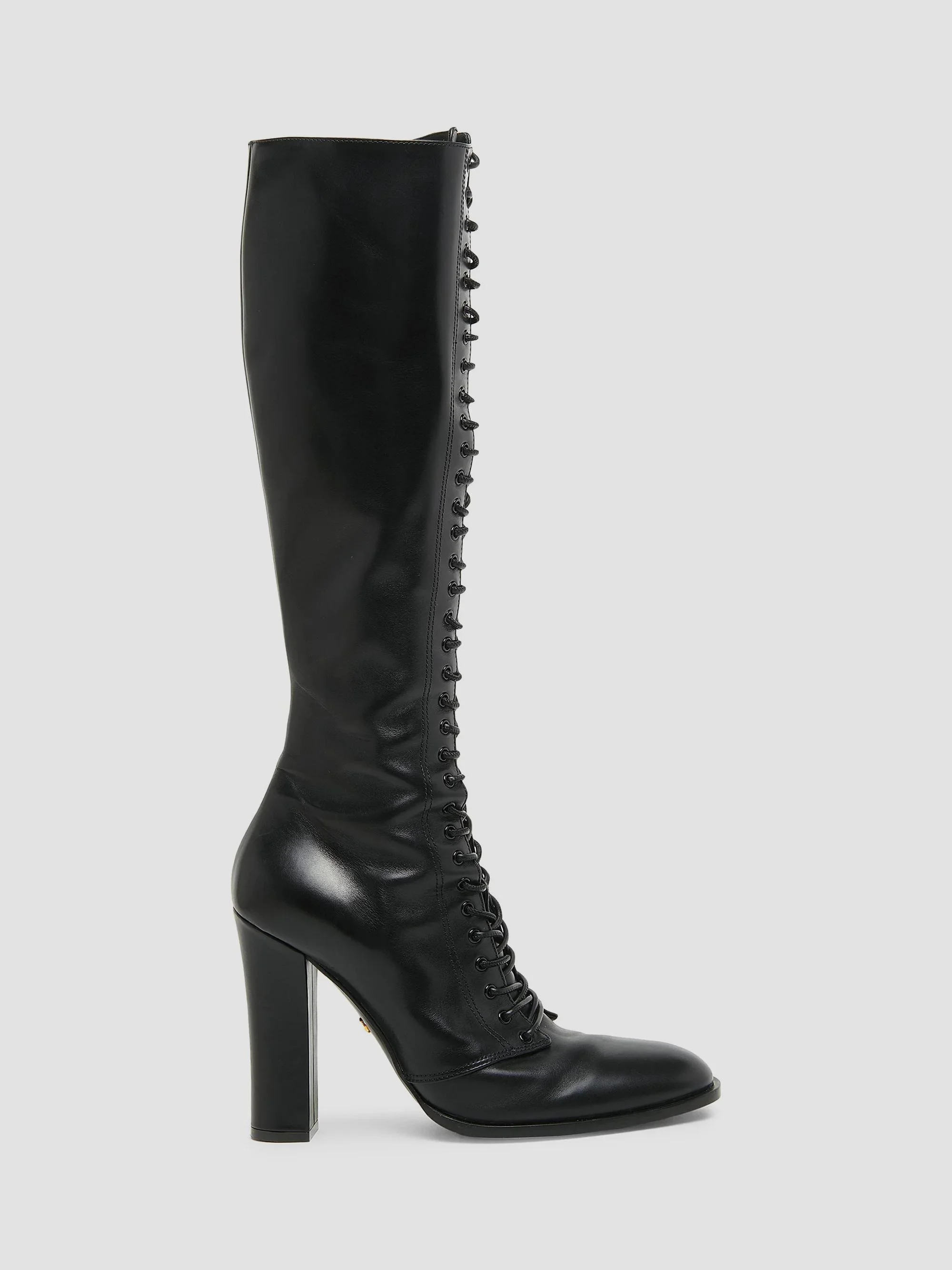 Women's Round Toe 90MM Leather Knee-High Boots - Nero - 1