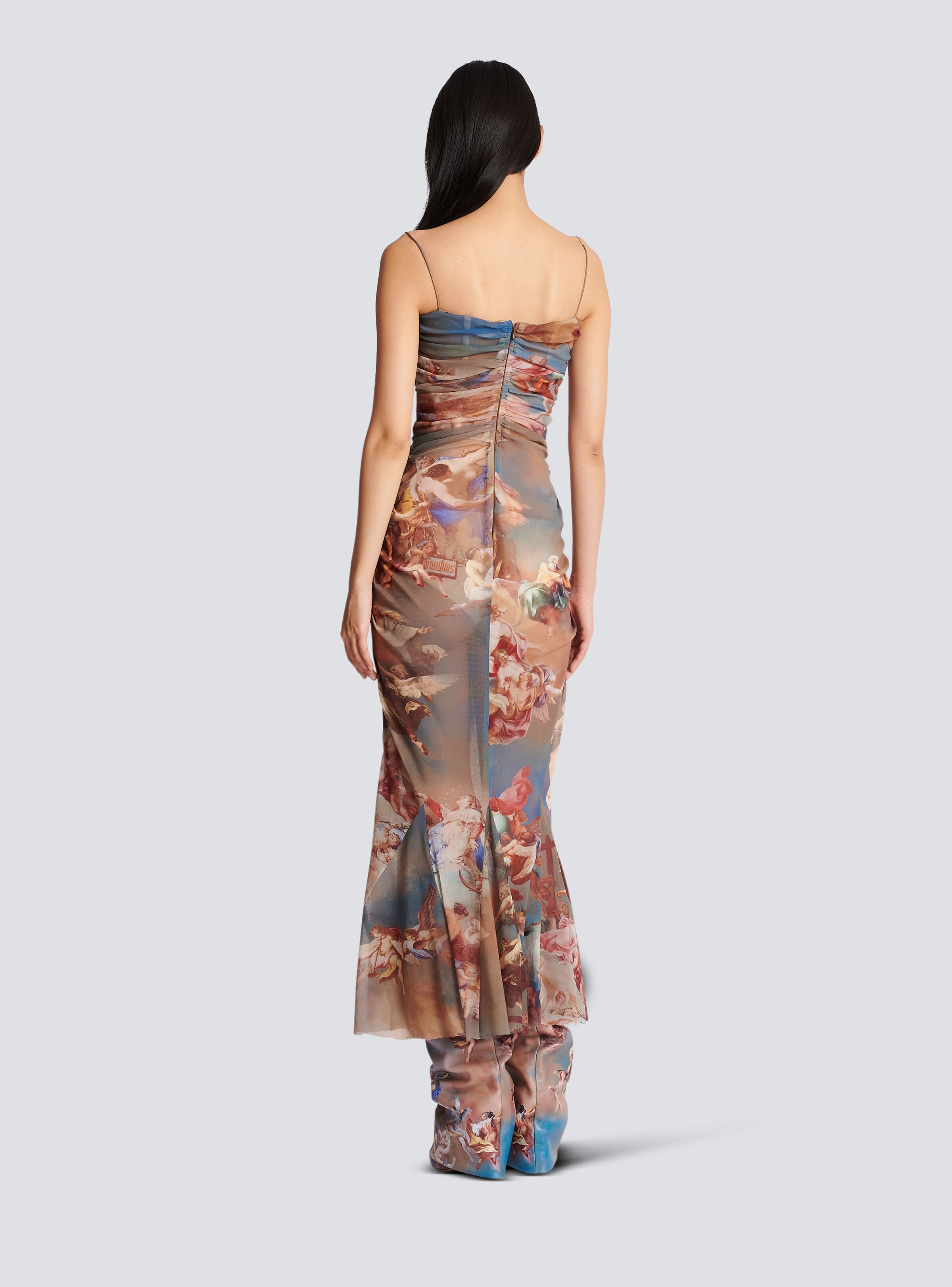 Sky printed draped tulle maxi dress - 4