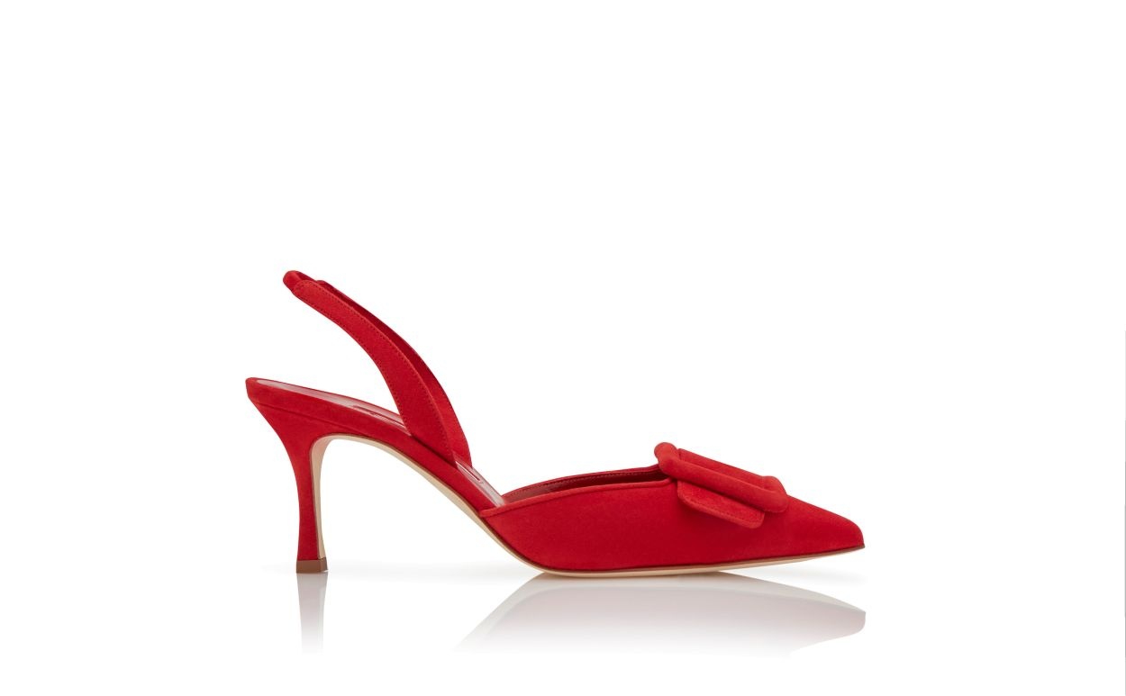 Red Suede Slingback Pumps - 1