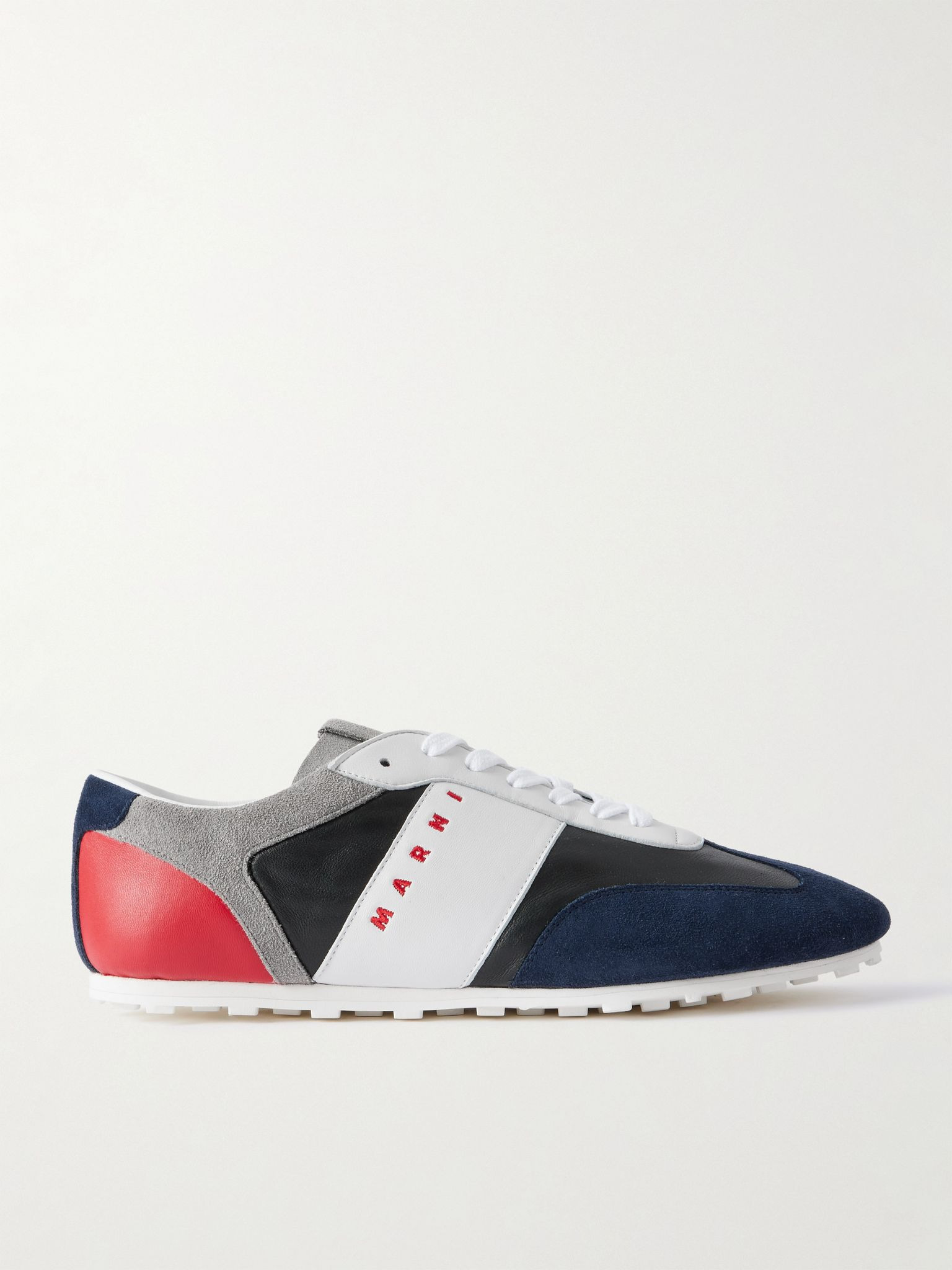Logo-Embroidered Suede-Trimmed Leather Sneakers Black - 1