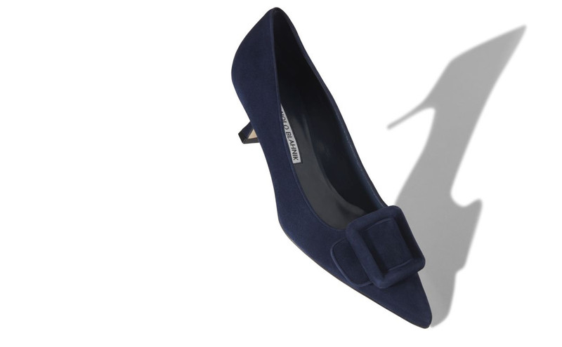 Manolo Blahnik Navy Blue Suede Buckle Detail Pumps outlook