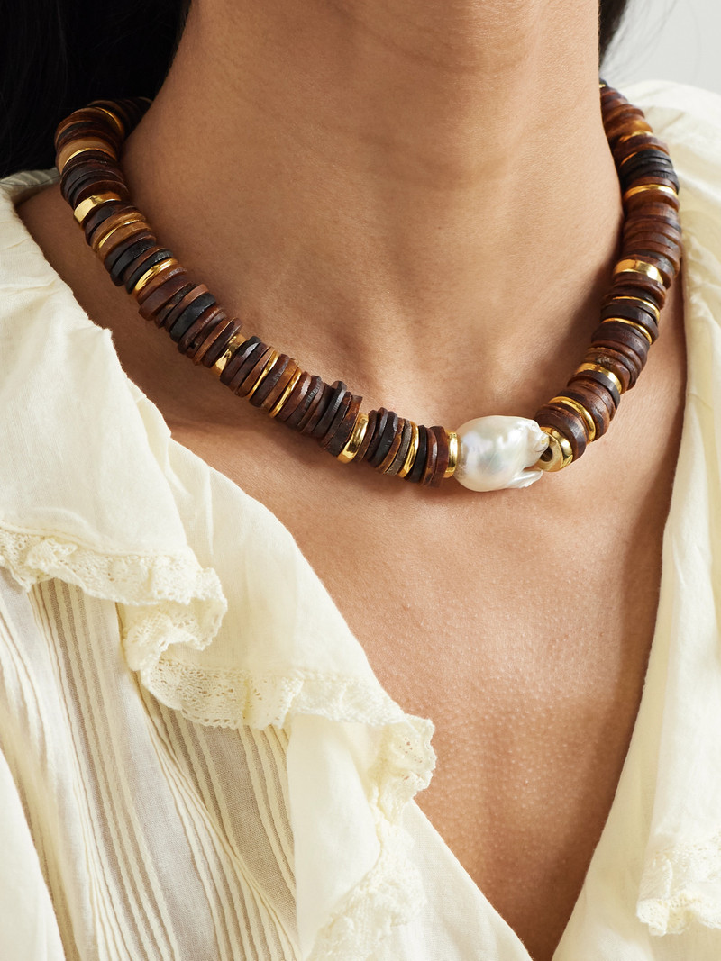LIZZIE FORTUNATO Bilbao Gold-plated, Bone And Pearl Necklace outlook