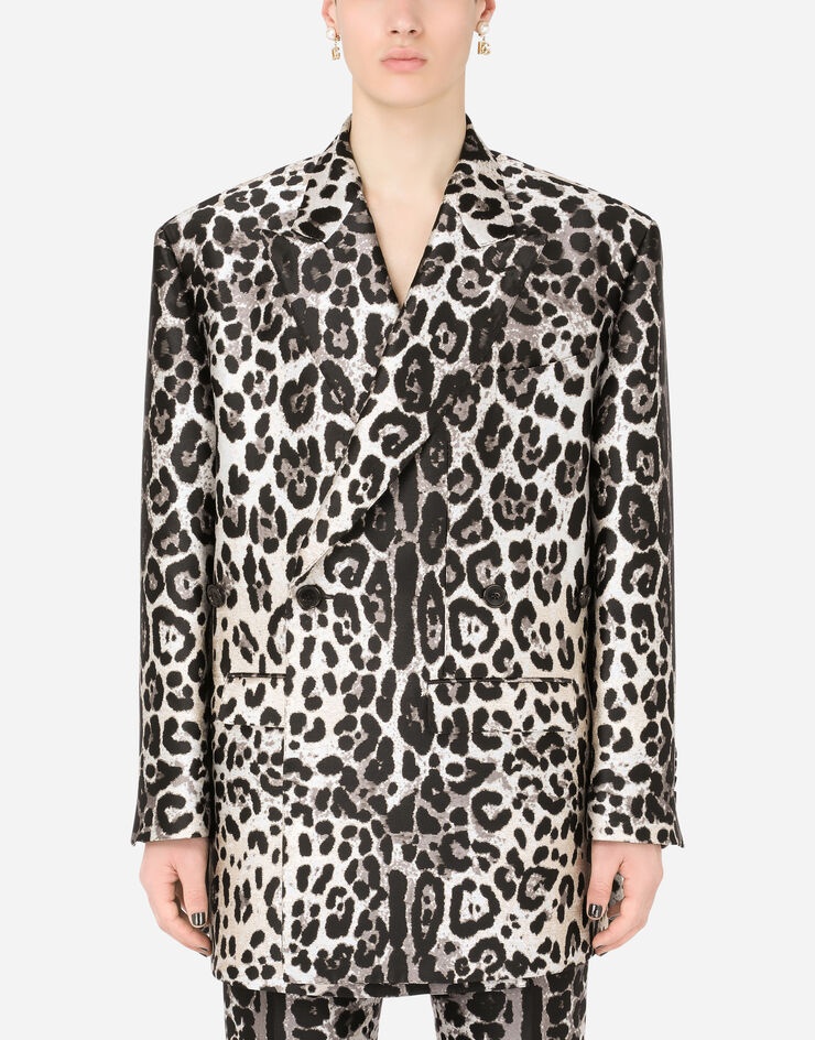 Oversize double-breasted jacket with leopard print - 1