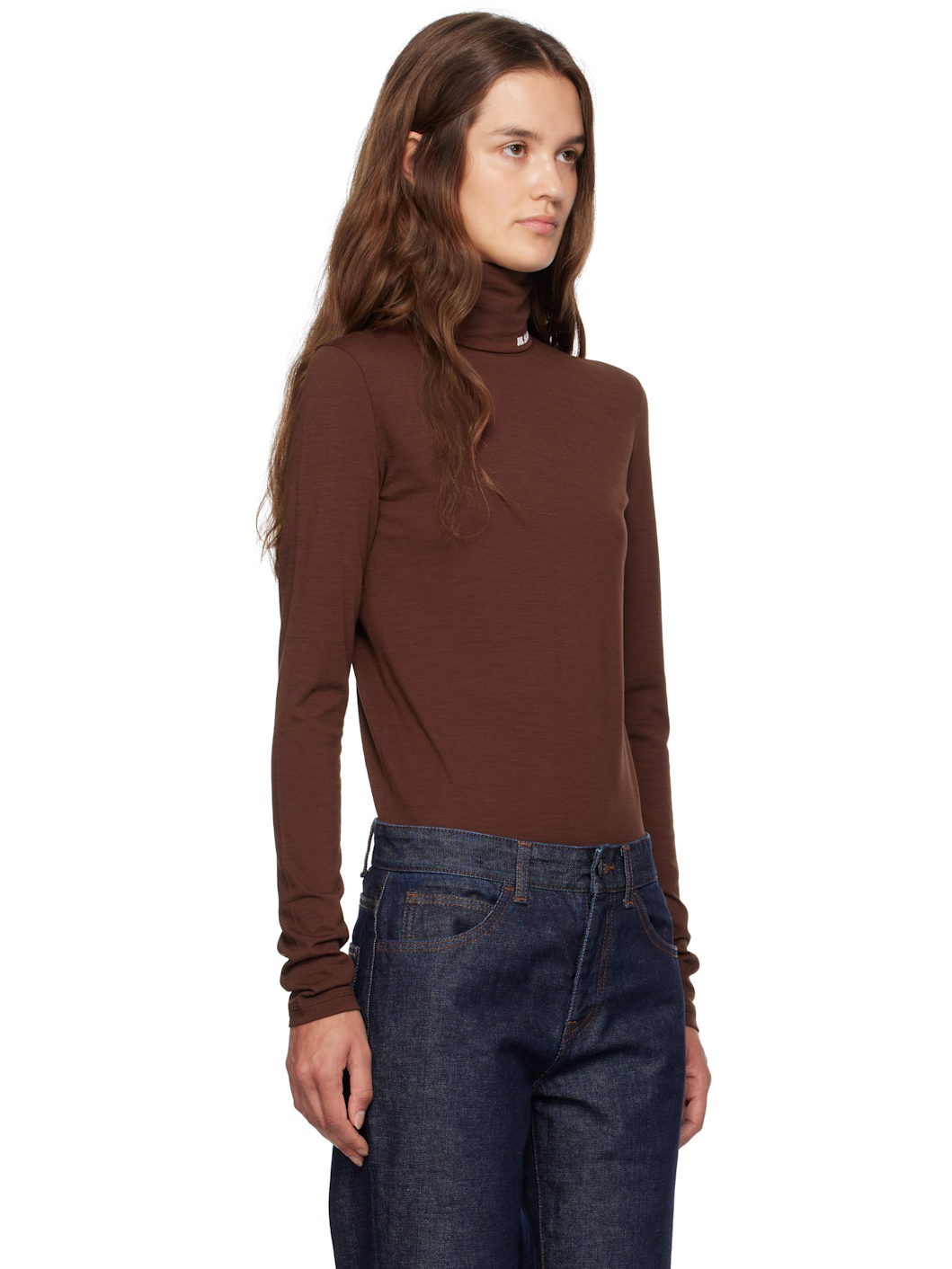 Brown Lightweight Wool Blend High-Neck T-Shirt - 2