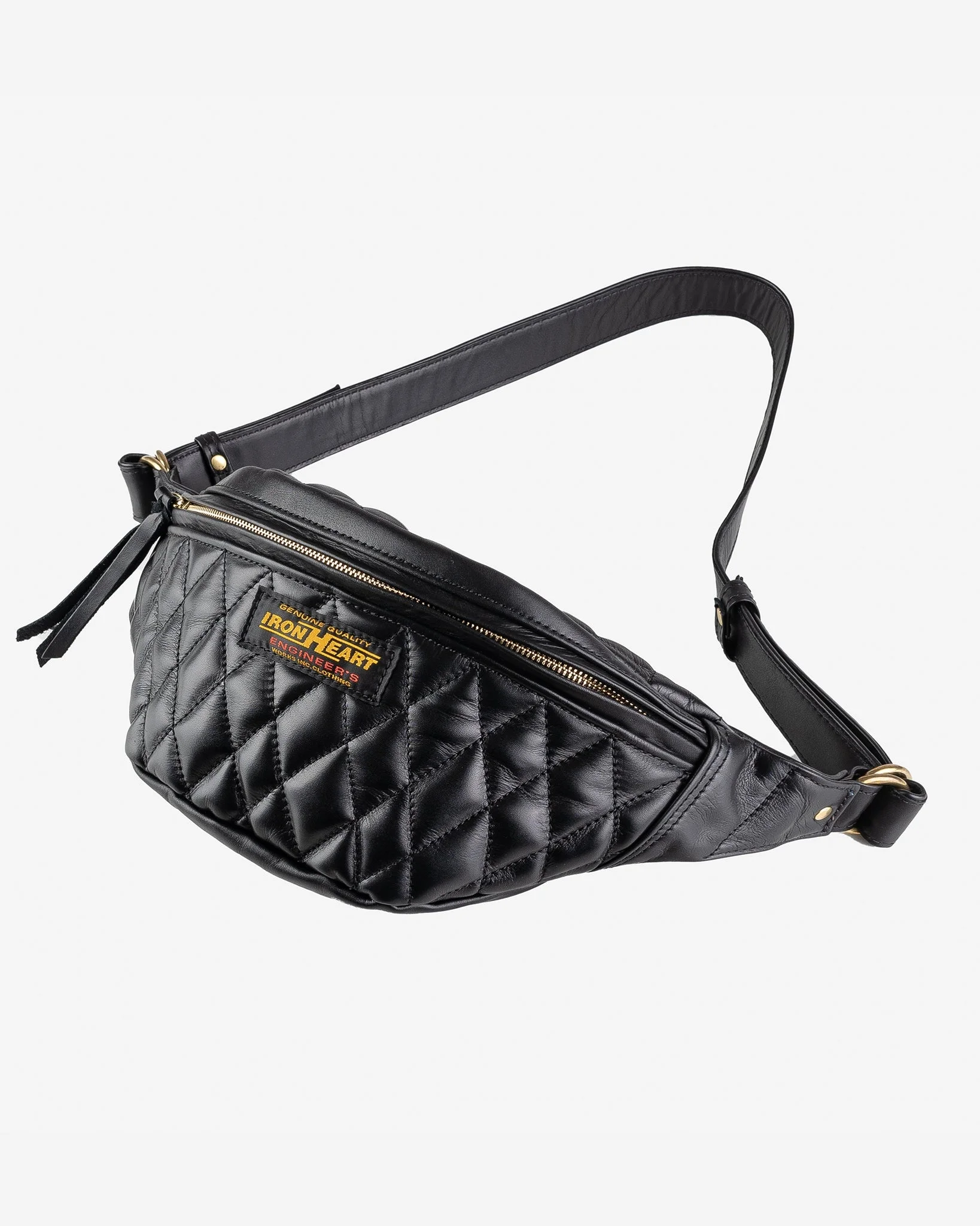 DIAMOND STITCHED LEATHER WAIST BAG - BLACK - 1
