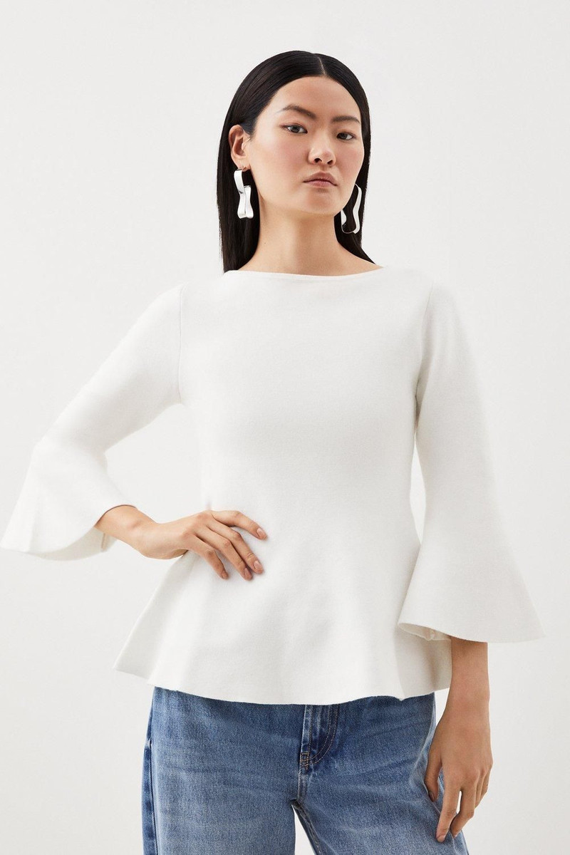 Compact Wool Look Knit Bell Sleeve Top 1