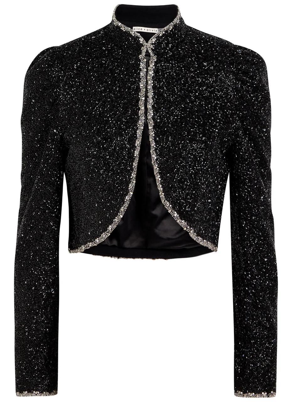 Alice + Olivia Ilaria Embellished Crepe Cropped Jacket - 1