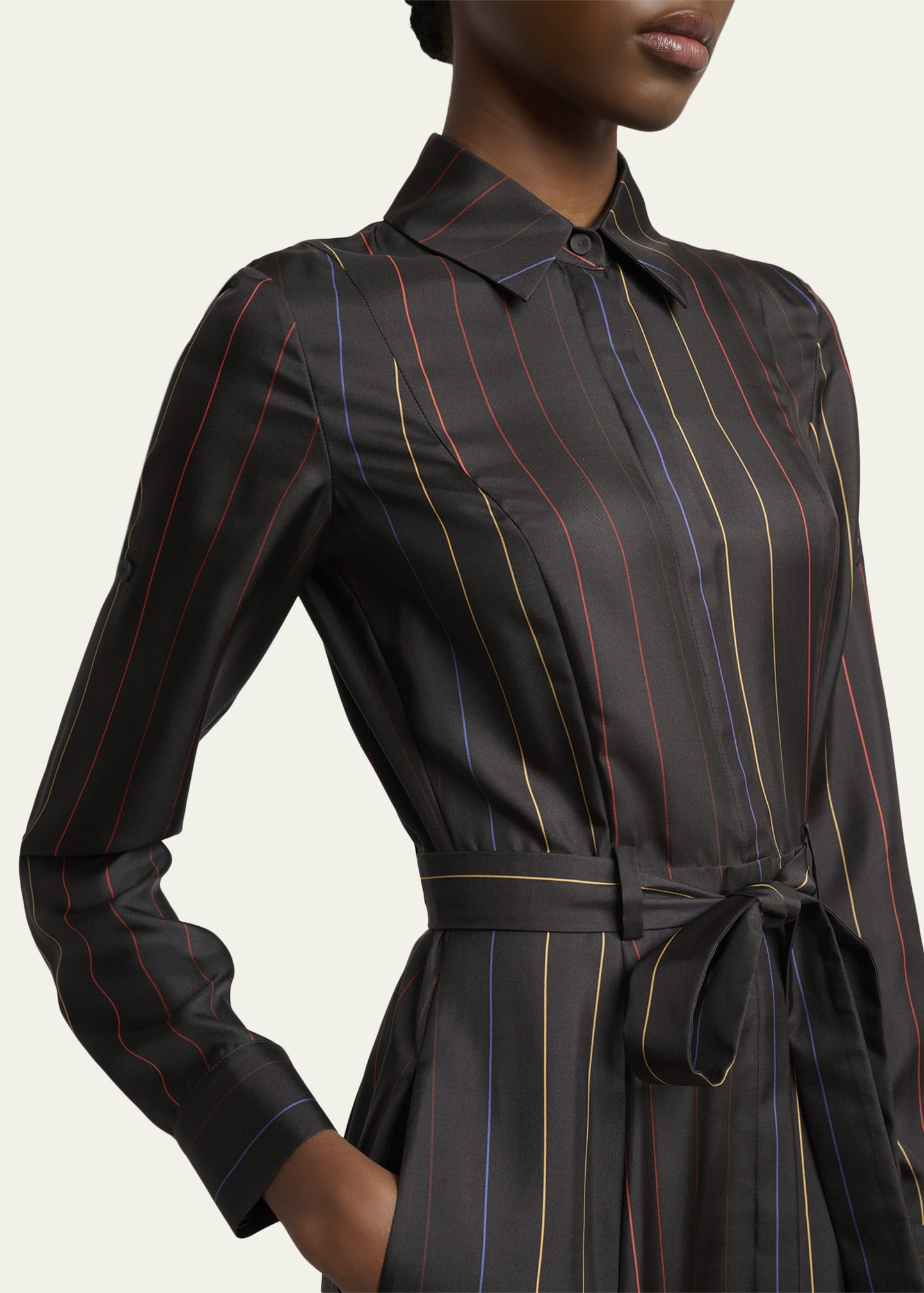 Galway Striped Silk Belted Midi Shirtdress - 5