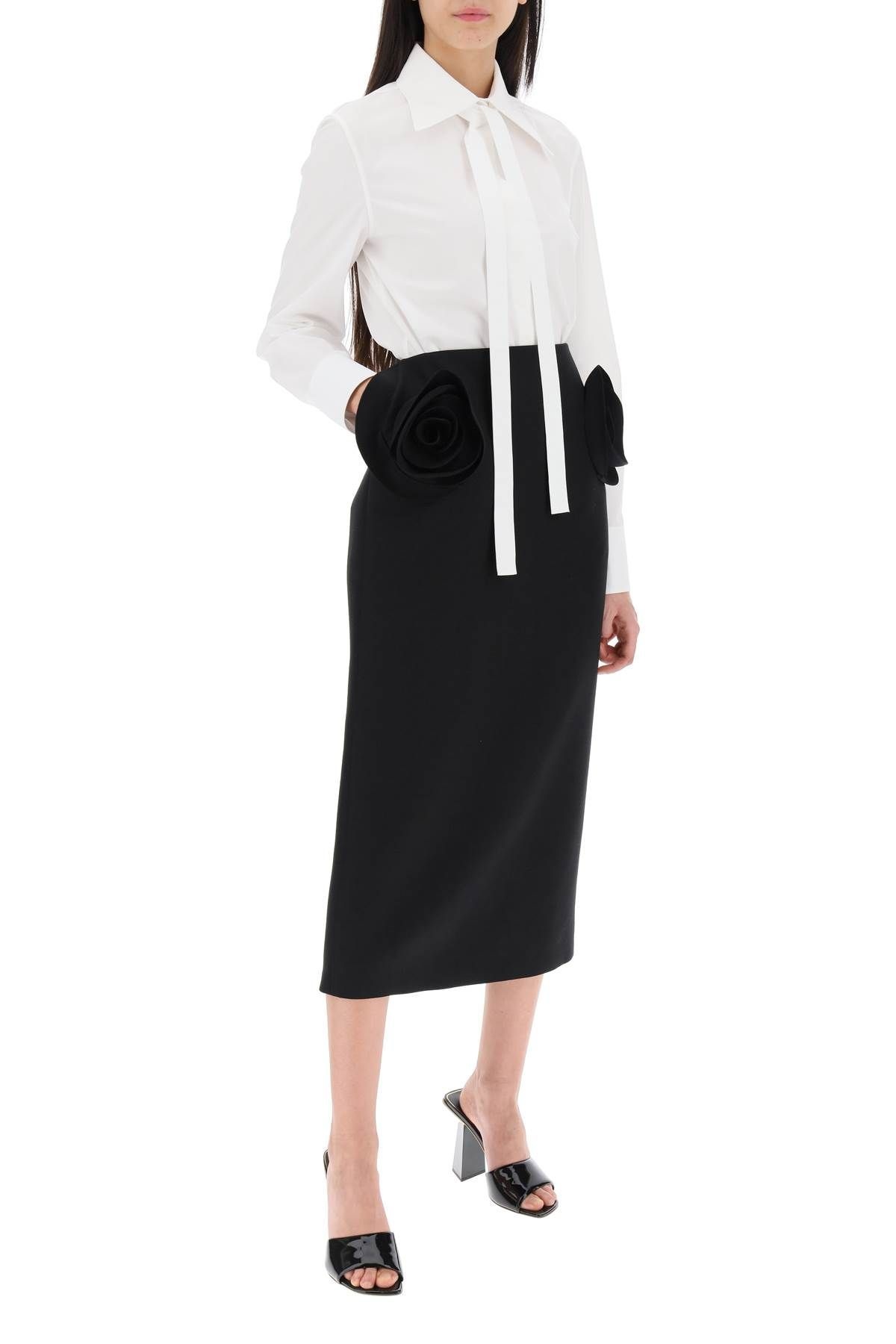 CREPE COUTURE PENCIL SKIRT WITH ROSE APPLIQUÉS - 2