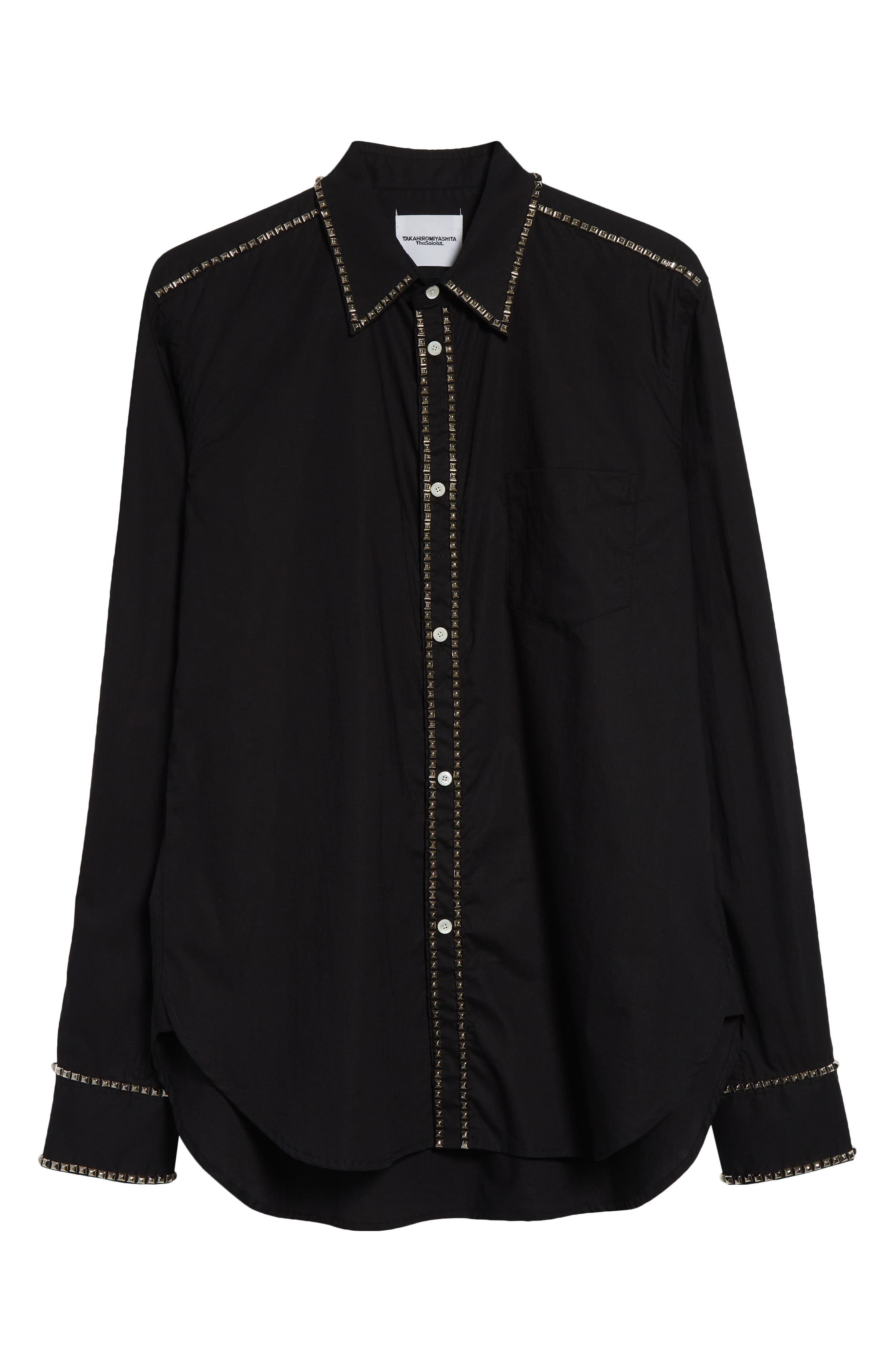 TAKAHIROMIYASHITA TheSoloist. Stud Embellished Reglar Collar Broad Button-Up Shirt in Black at Nords - 5
